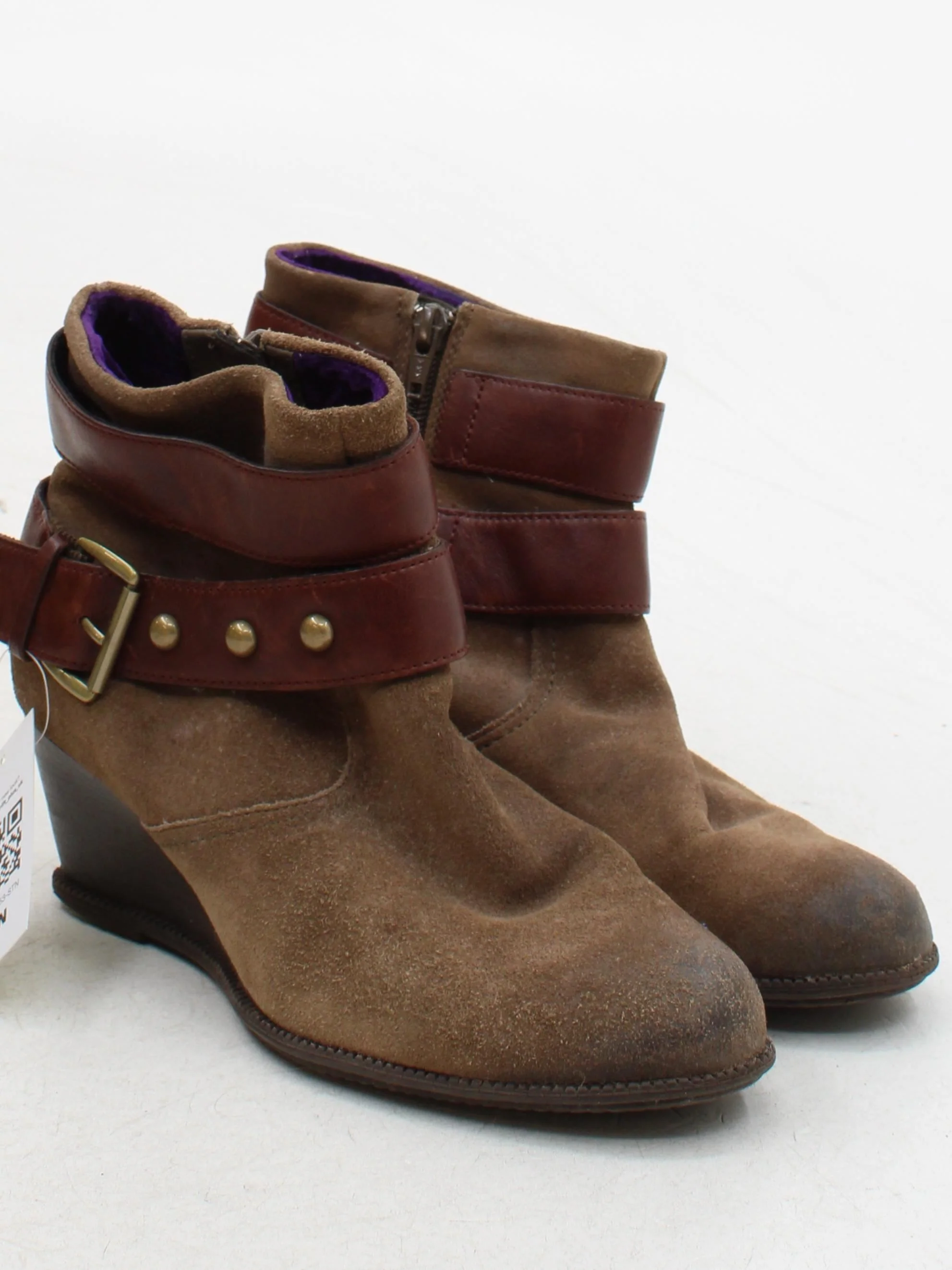 Clarks Women's Boots UK 6 Brown Suede with Leather Combat - Image 4