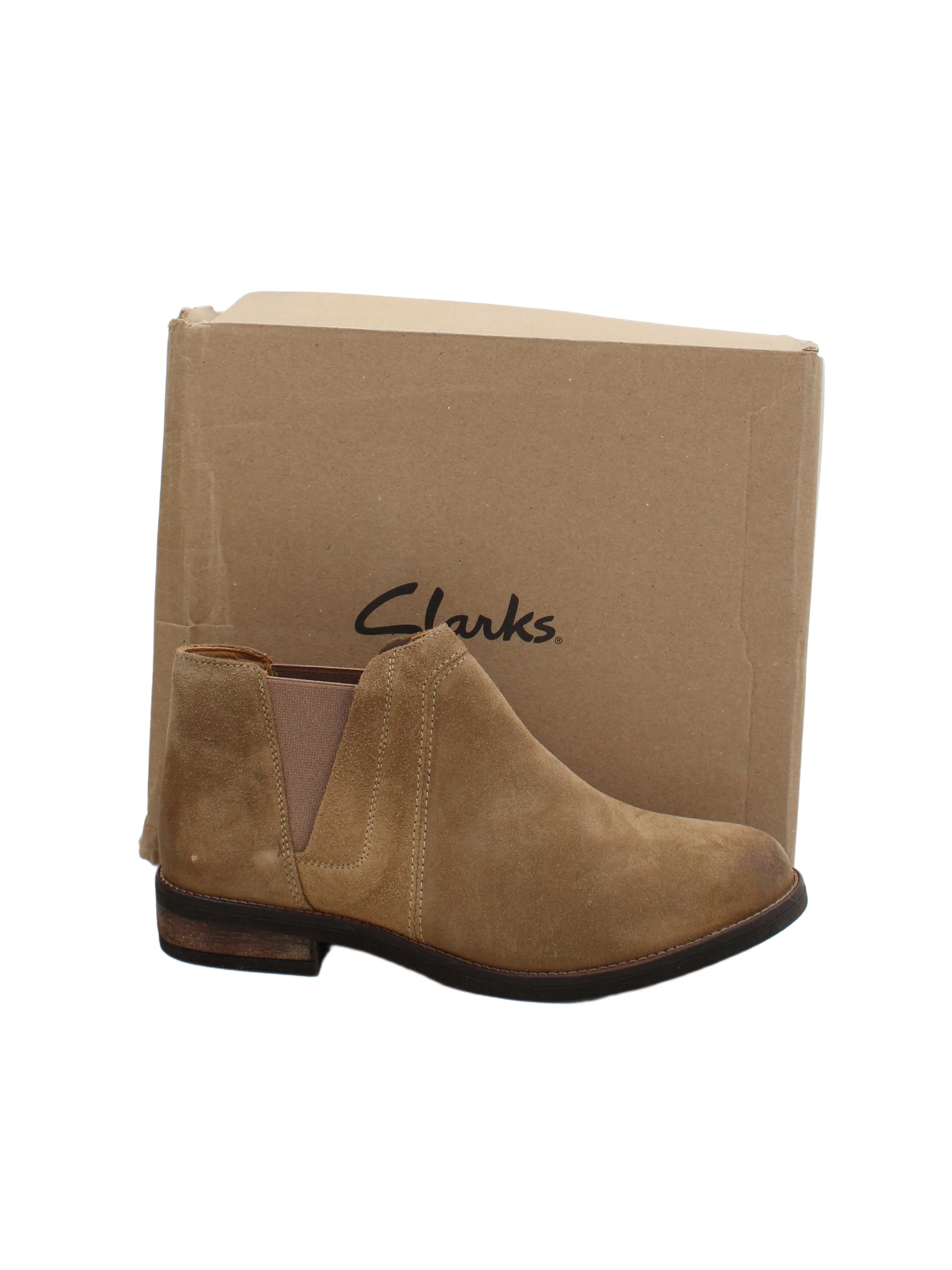 Clarks Women's Boots UK 7 Tan 100% Suede Chelsea