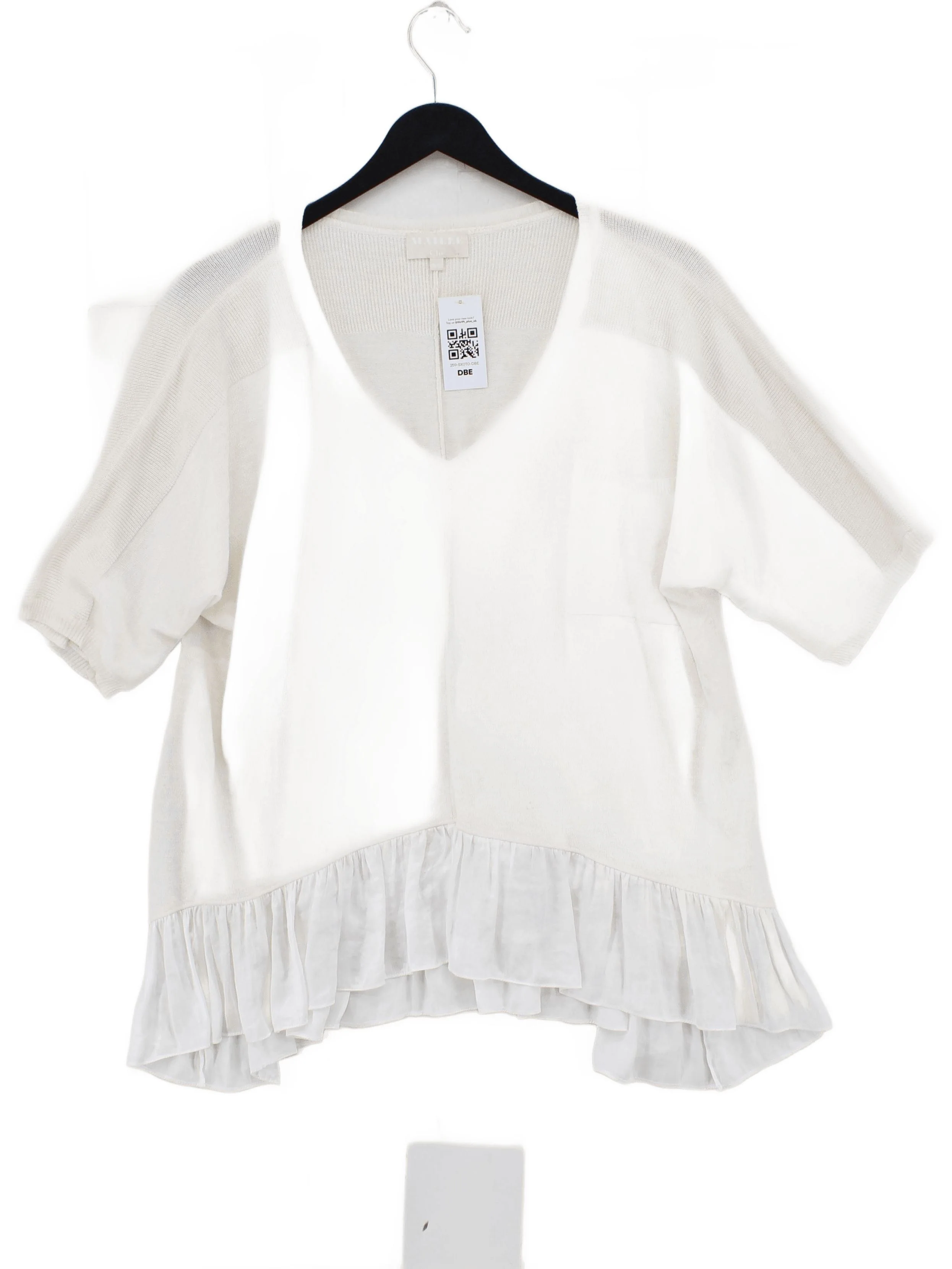 Clu Women's Top XS Cream Linen with Rayon, Polyester Short Sleeve V-Neck Basic