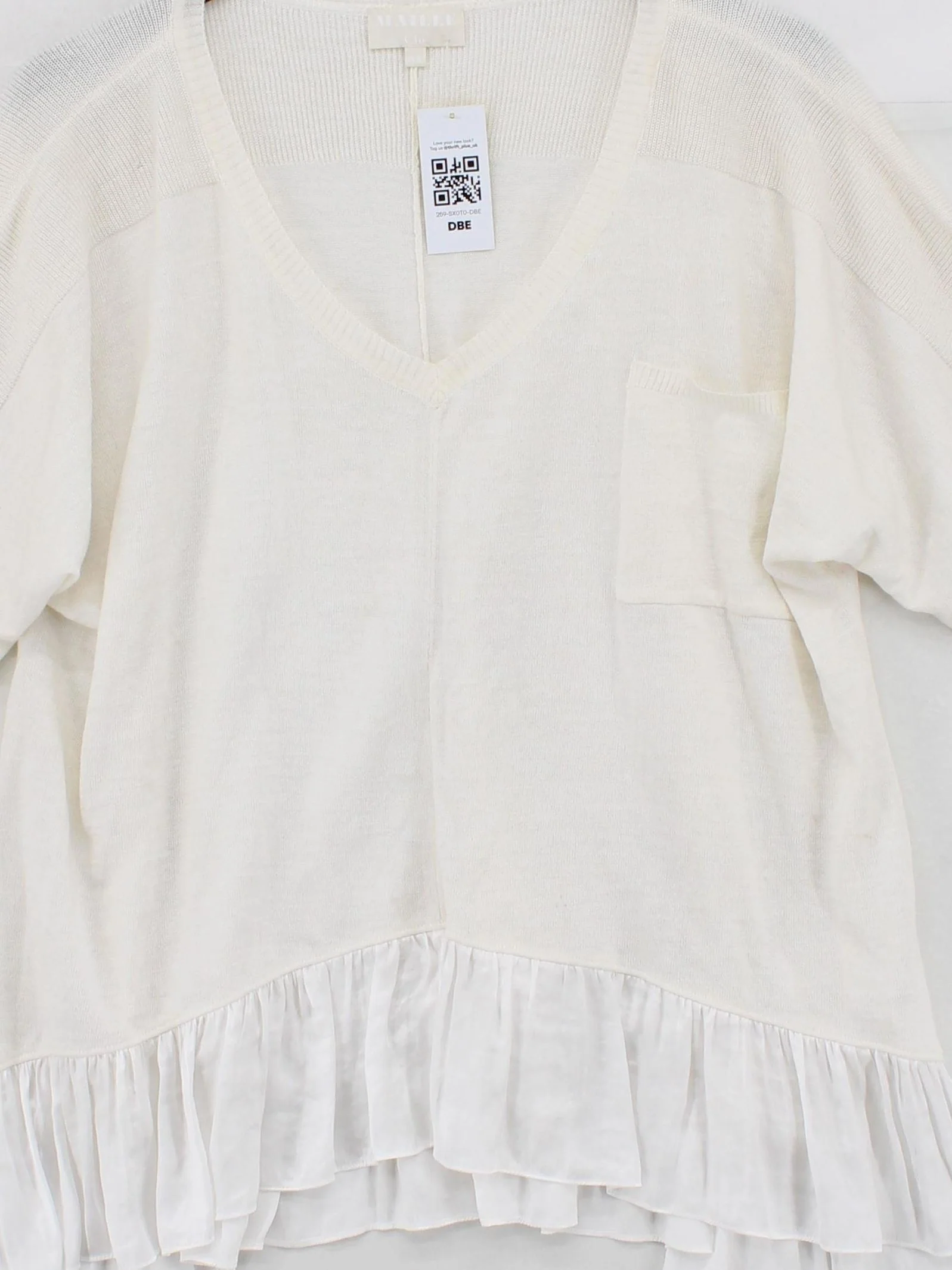 Clu Women's Top XS Cream Linen with Rayon, Polyester Short Sleeve V-Neck Basic - Image 3
