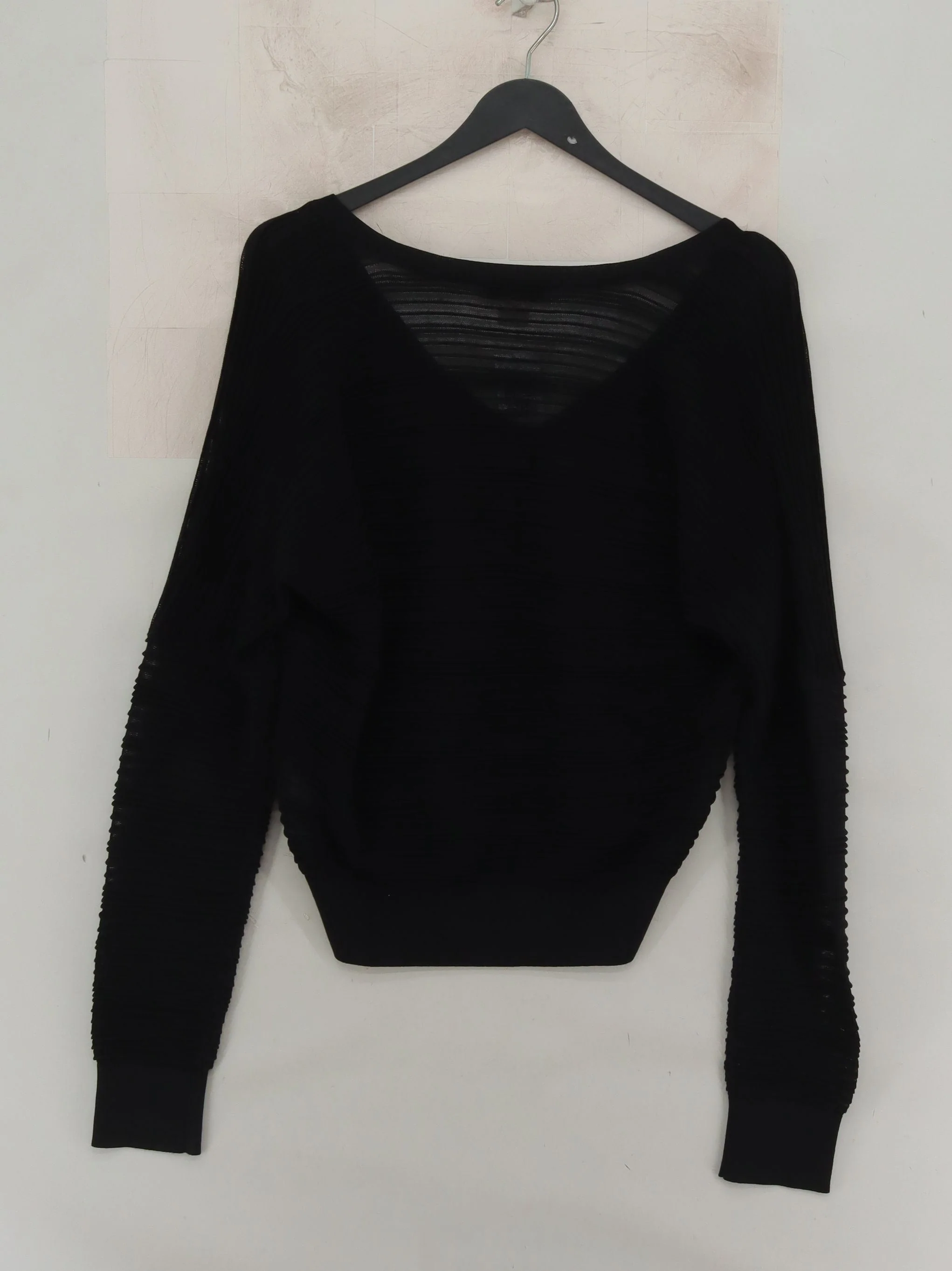 Club Monaco Women's Jumper M Black Cotton with Nylon V-Neck Pullover - Image 2