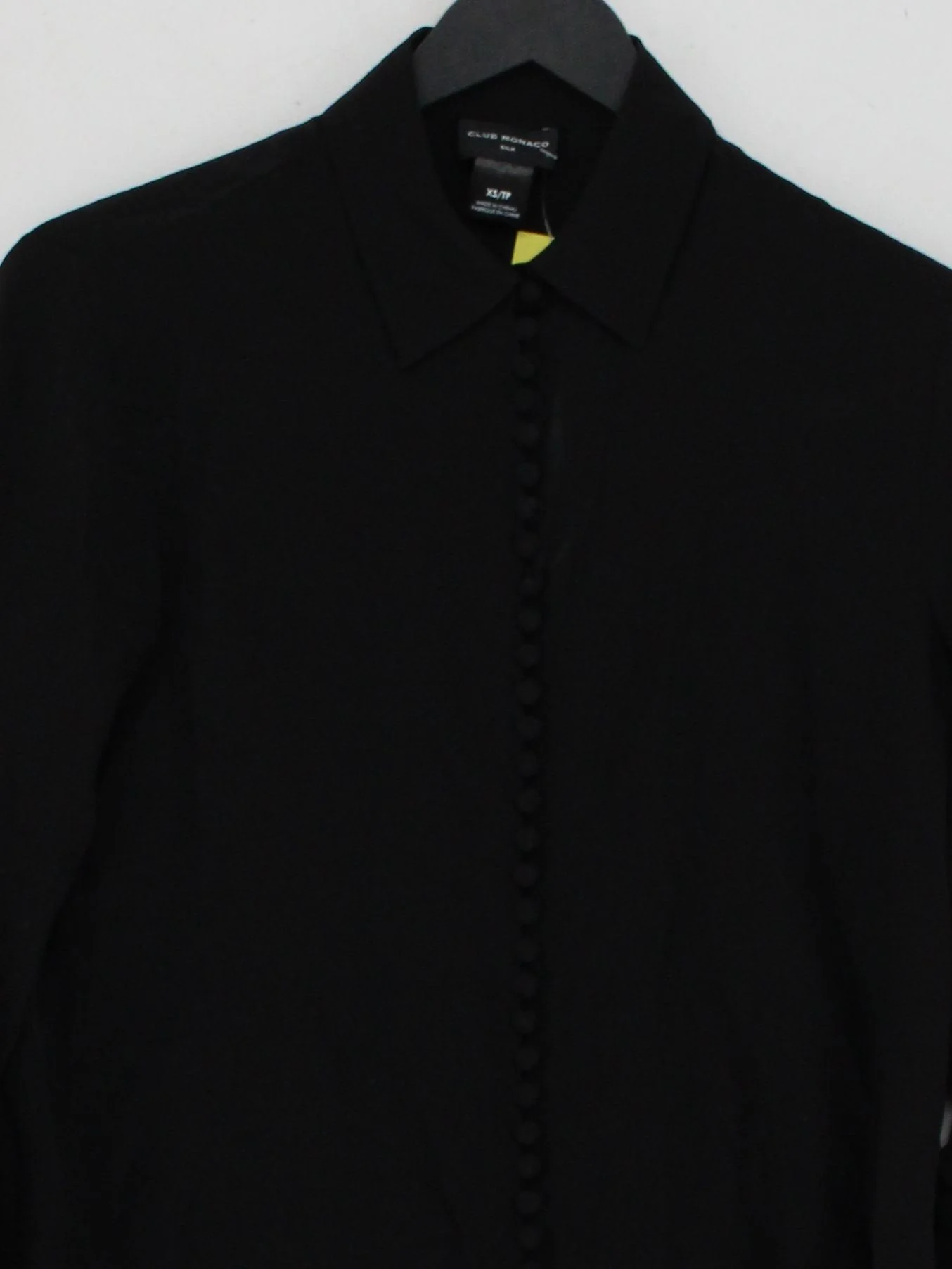 Club Monaco Women's Shirt XS Black 100% Silk Long Sleeve Collared Basic - Image 3