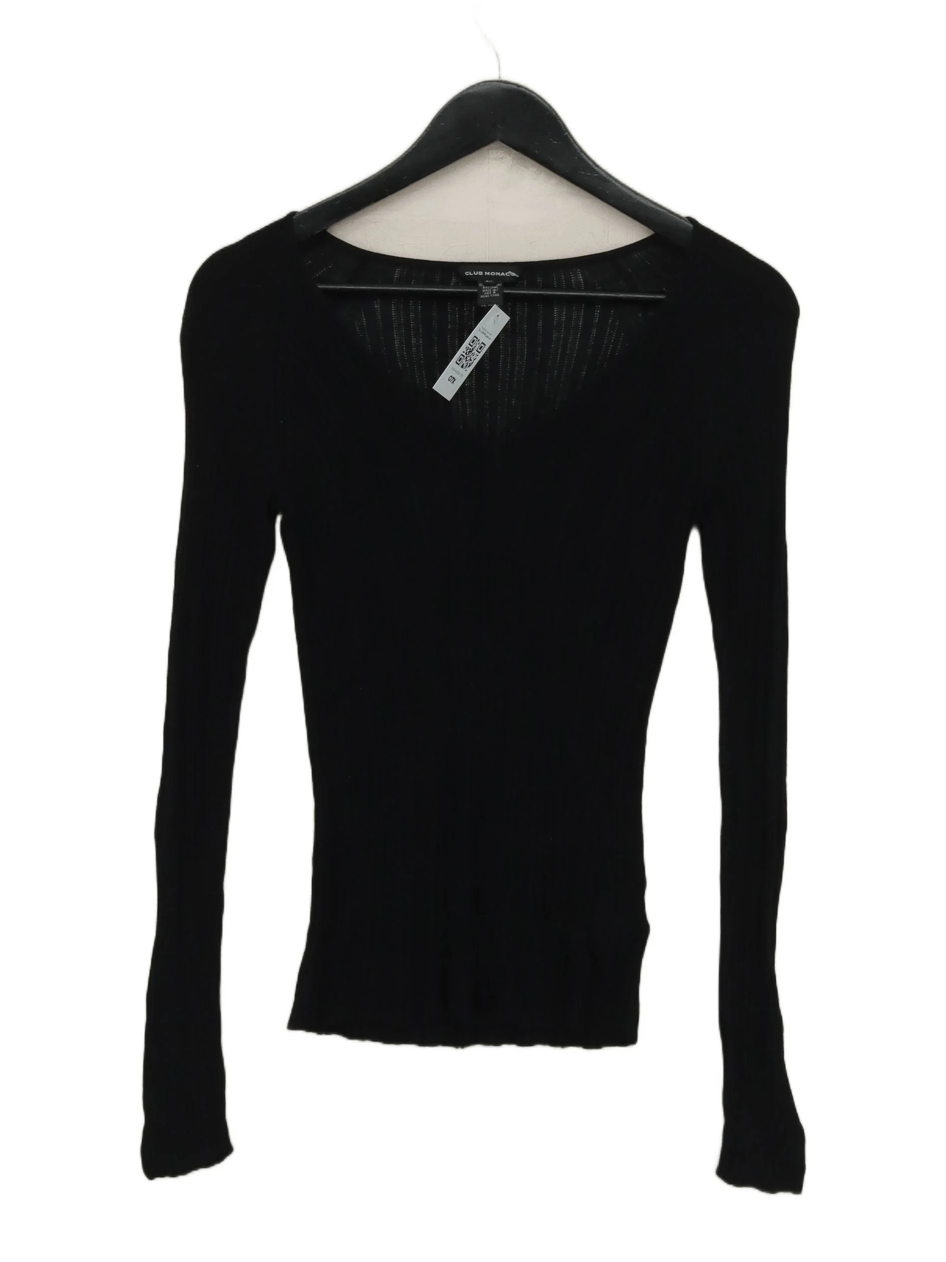 Club Monaco Women's Top S Black 100% Rayon Long Sleeve V-Neck Basic