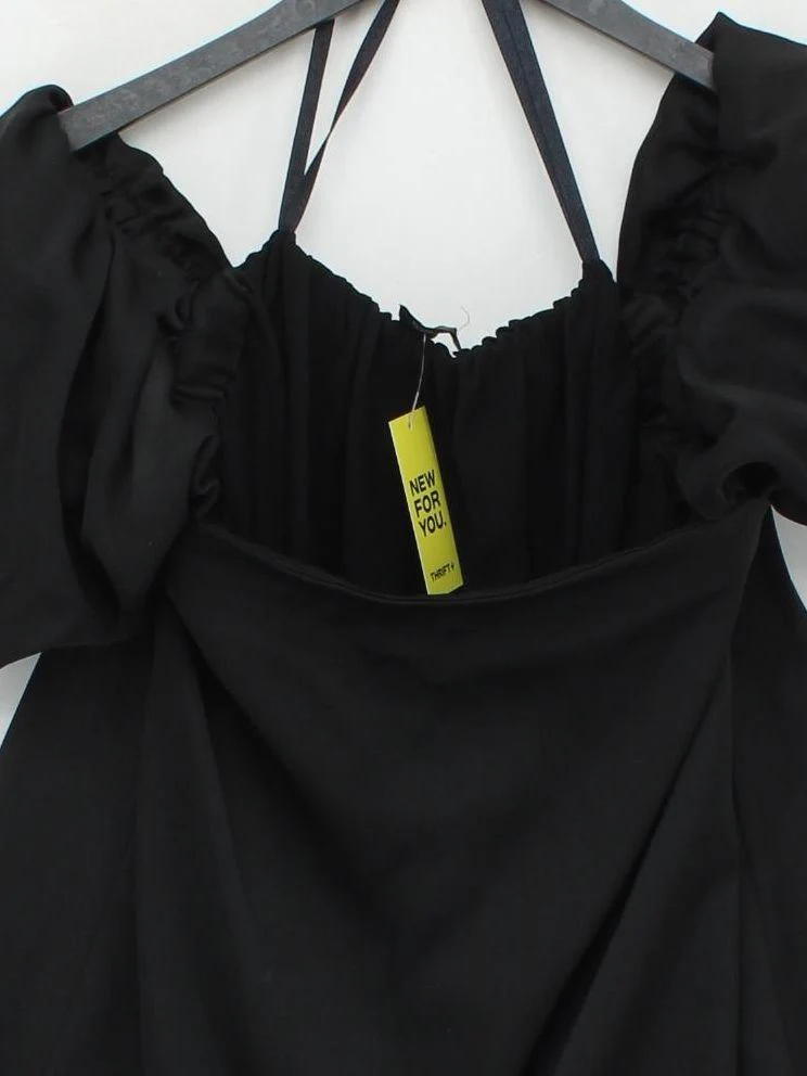 Club Monaco Women's Top XXS Black 100% Polyester Short Sleeve Square Neck Basic - Image 3