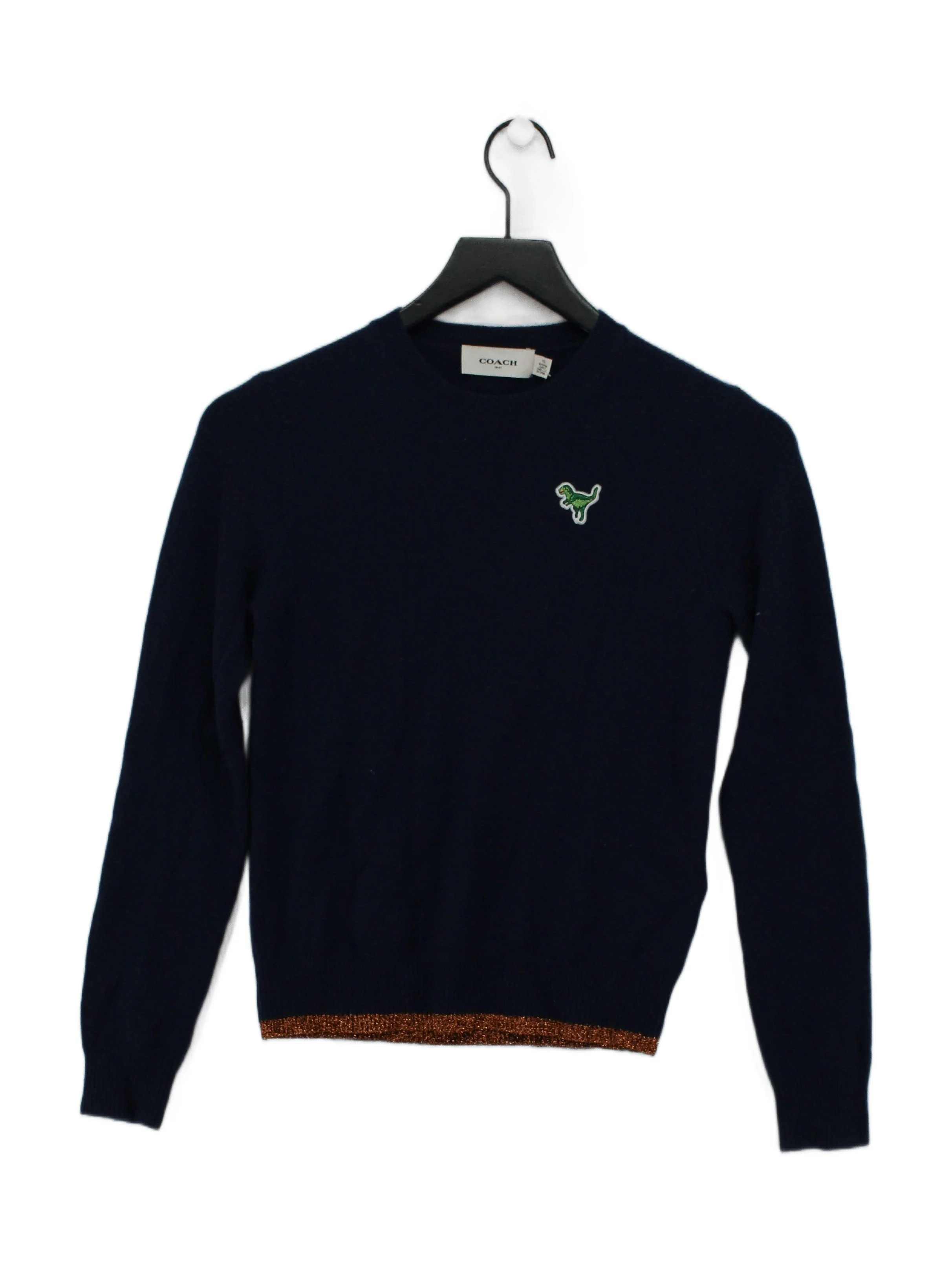 Coach Men's Jumper XS Blue 100% Cashmere Crew Neck Pullover
