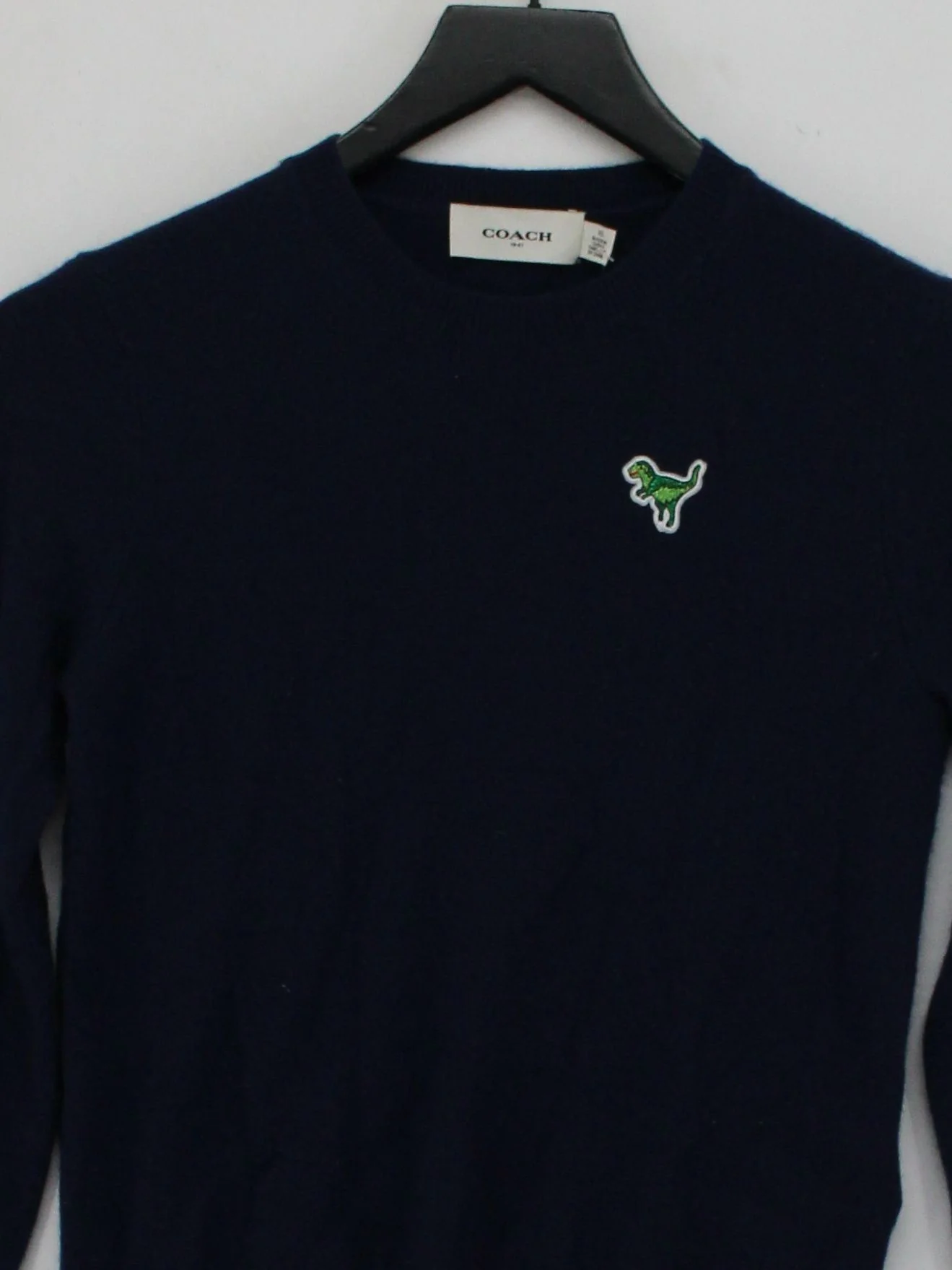 Coach Men's Jumper XS Blue 100% Cashmere Crew Neck Pullover - Image 3
