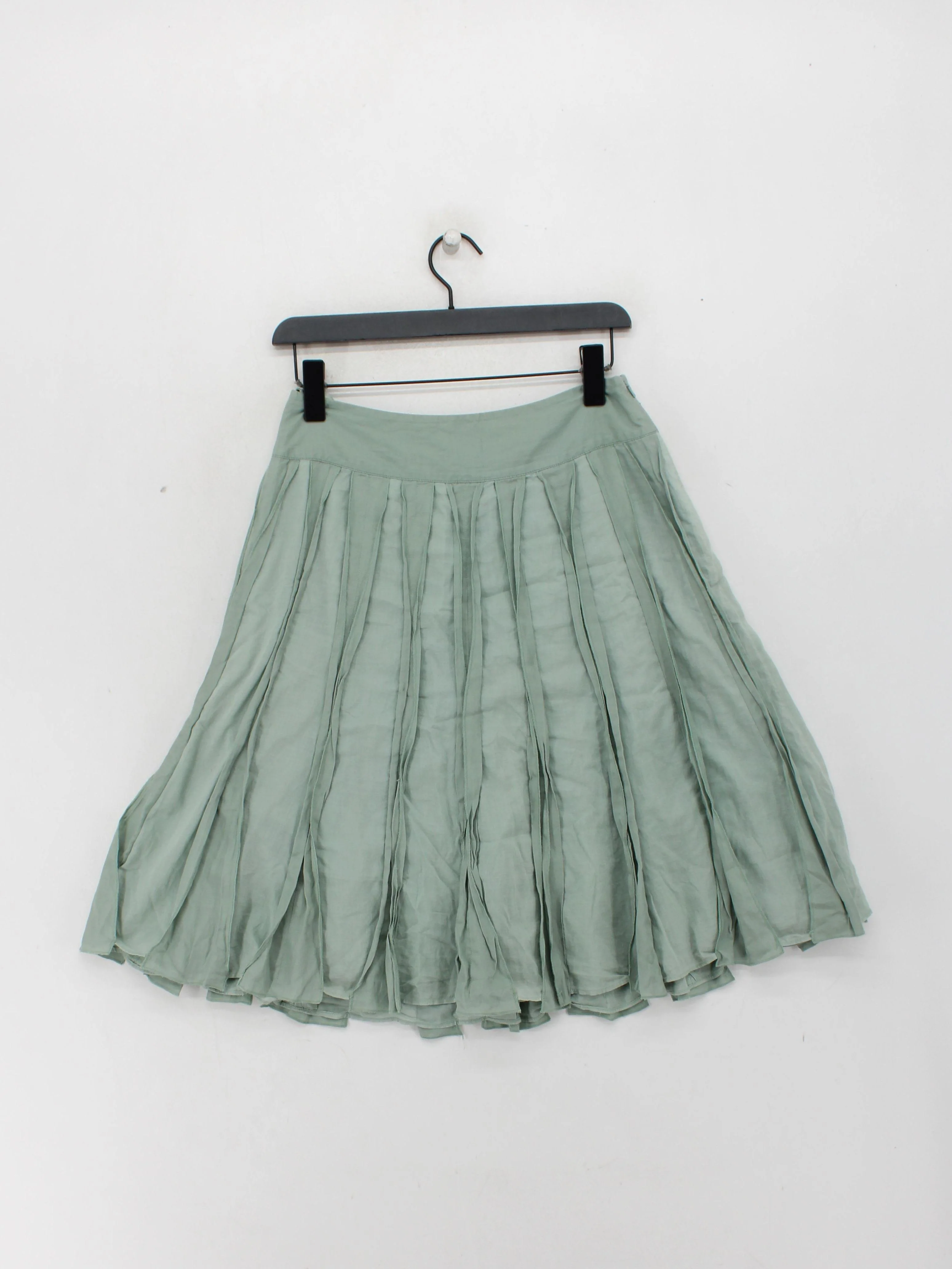 Coast Women's Midi Skirt UK 10 Green Cotton with Silk Midi Pleated - Image 2