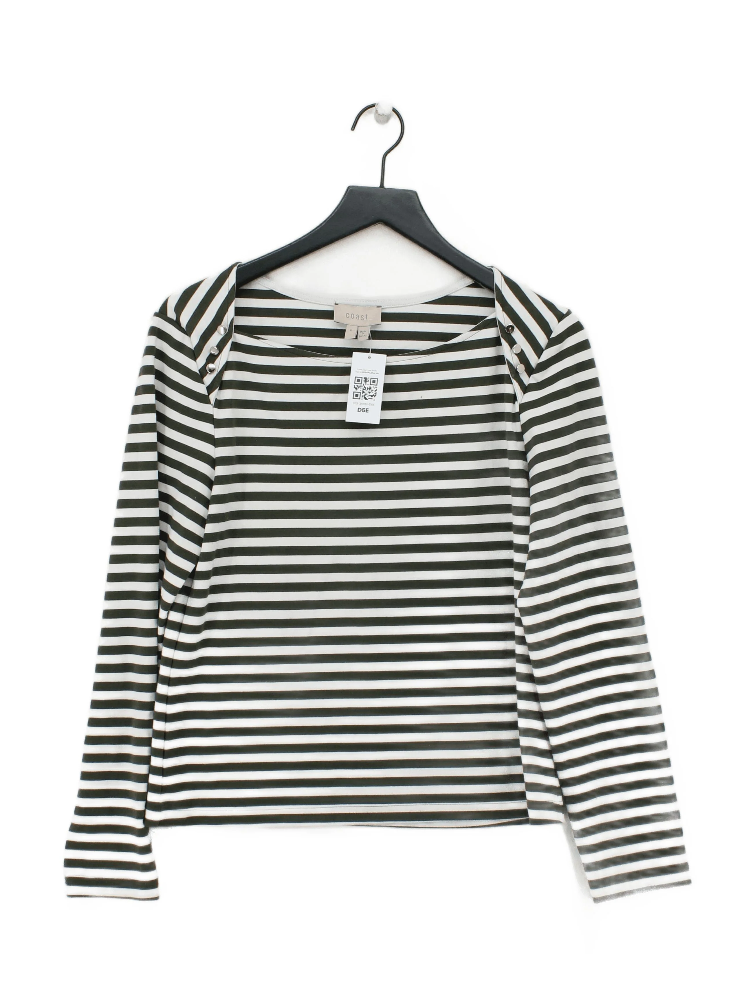 Coast Women's Top L Green Striped 100% Other Long Sleeve Round Neck Jersey