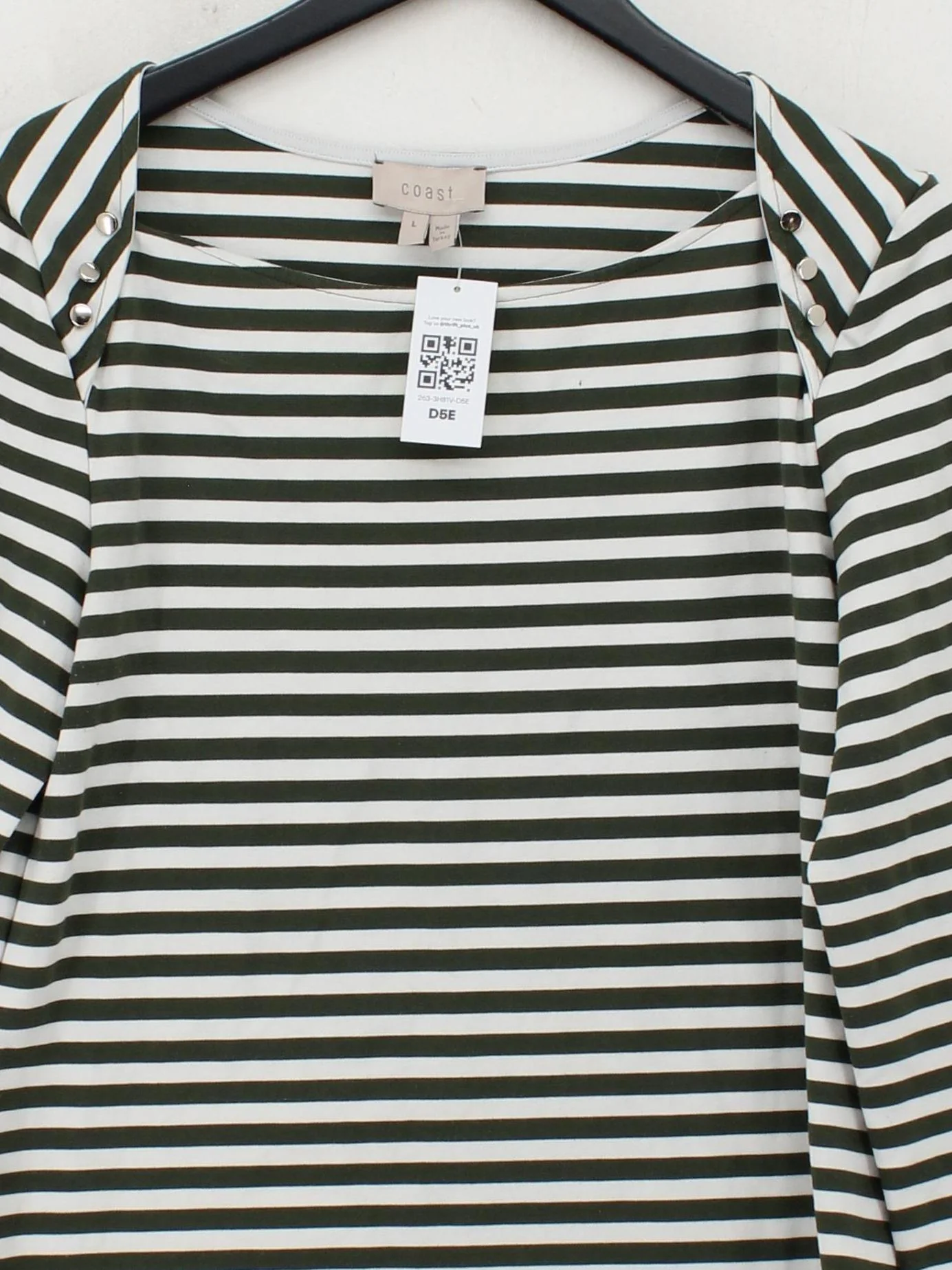 Coast Women's Top L Green Striped 100% Other Long Sleeve Round Neck Jersey - Image 3