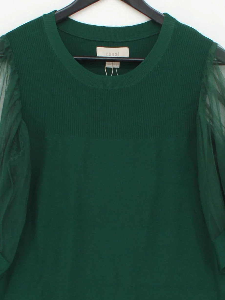 Coast Women's Top L Green Viscose with Polyamide Short Sleeve Round Neck Basic - Image 3