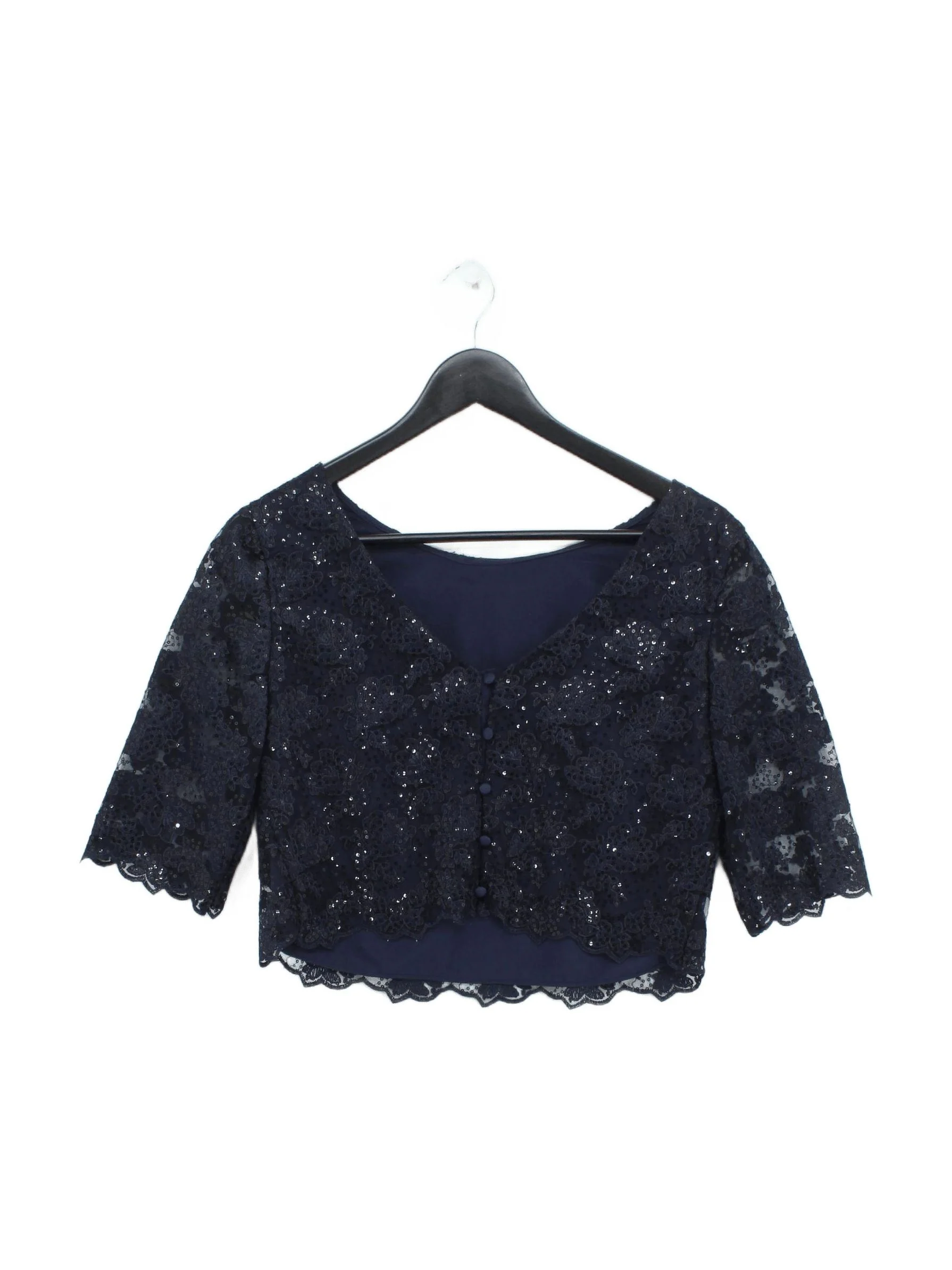 Coast Women's Top M Blue 100% Polyester 3/4 Sleeve V-Neck Cropped