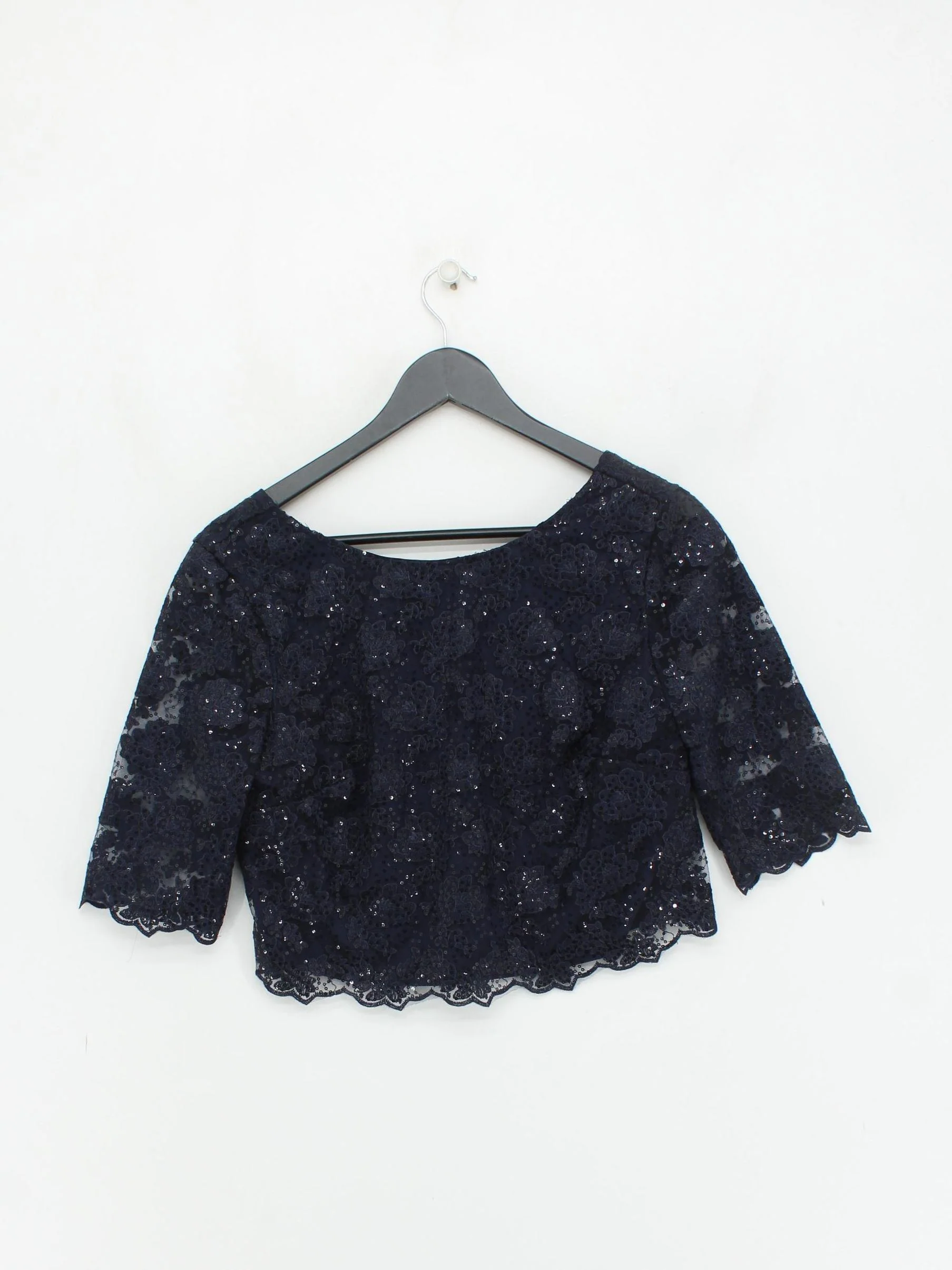 Coast Women's Top M Blue 100% Polyester 3/4 Sleeve V-Neck Cropped - Image 2