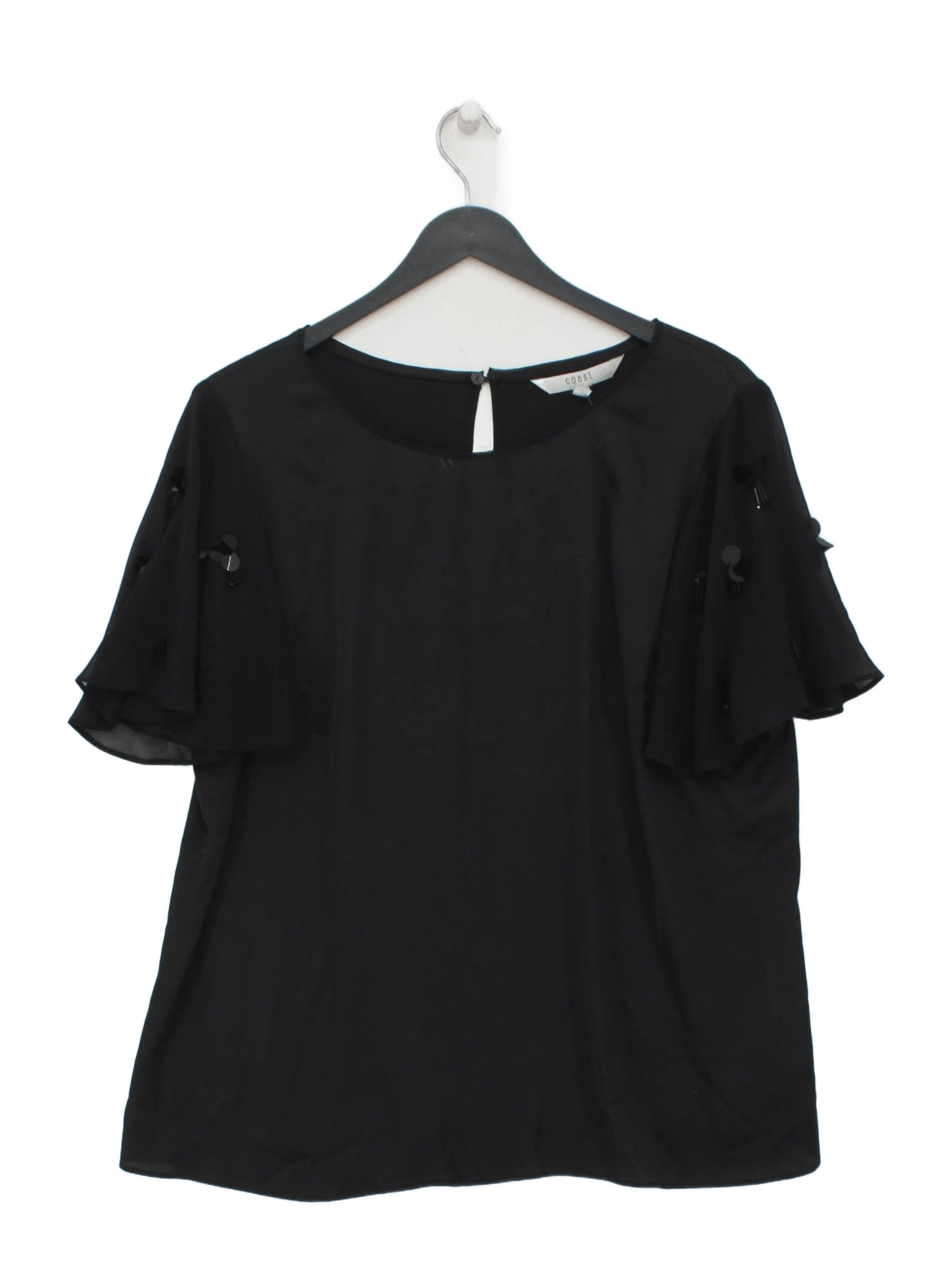 Coast Women's Top UK 20 Black 100% Polyester Short Sleeve Round Neck Basic