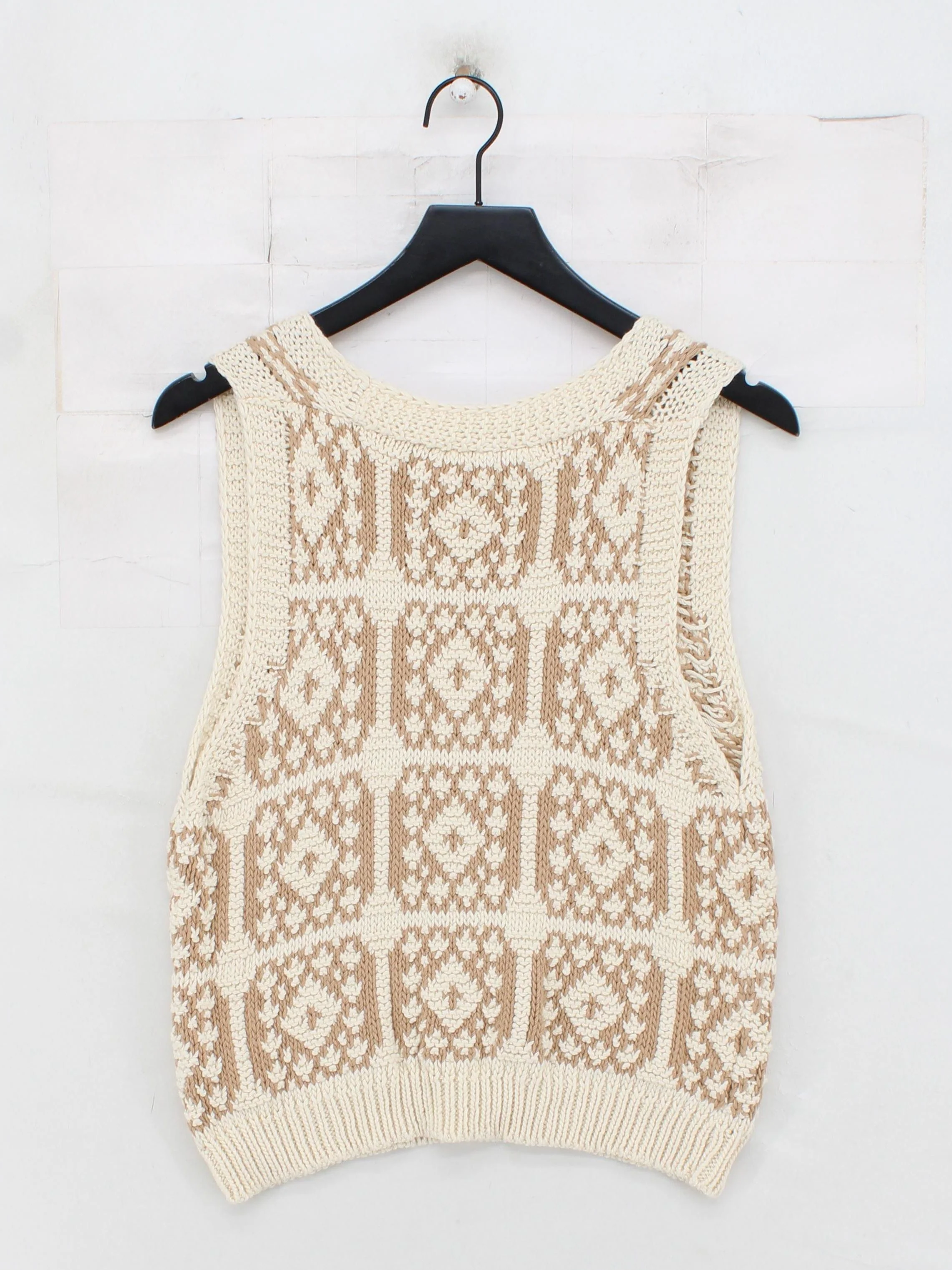 Cocogio Women's Jumper M Cream Geometric 100% Cotton V-Neck Vest - Image 2