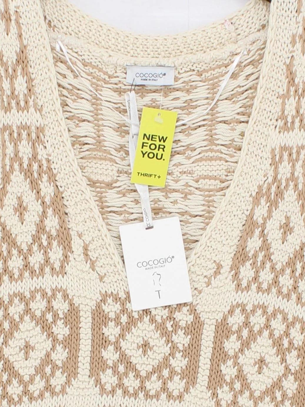 Cocogio Women's Jumper M Cream Geometric 100% Cotton V-Neck Vest - Image 3