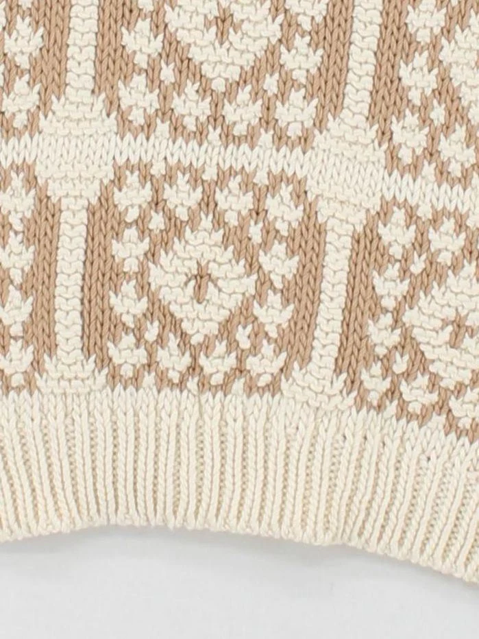 Cocogio Women's Jumper M Cream Geometric 100% Cotton V-Neck Vest - Image 4