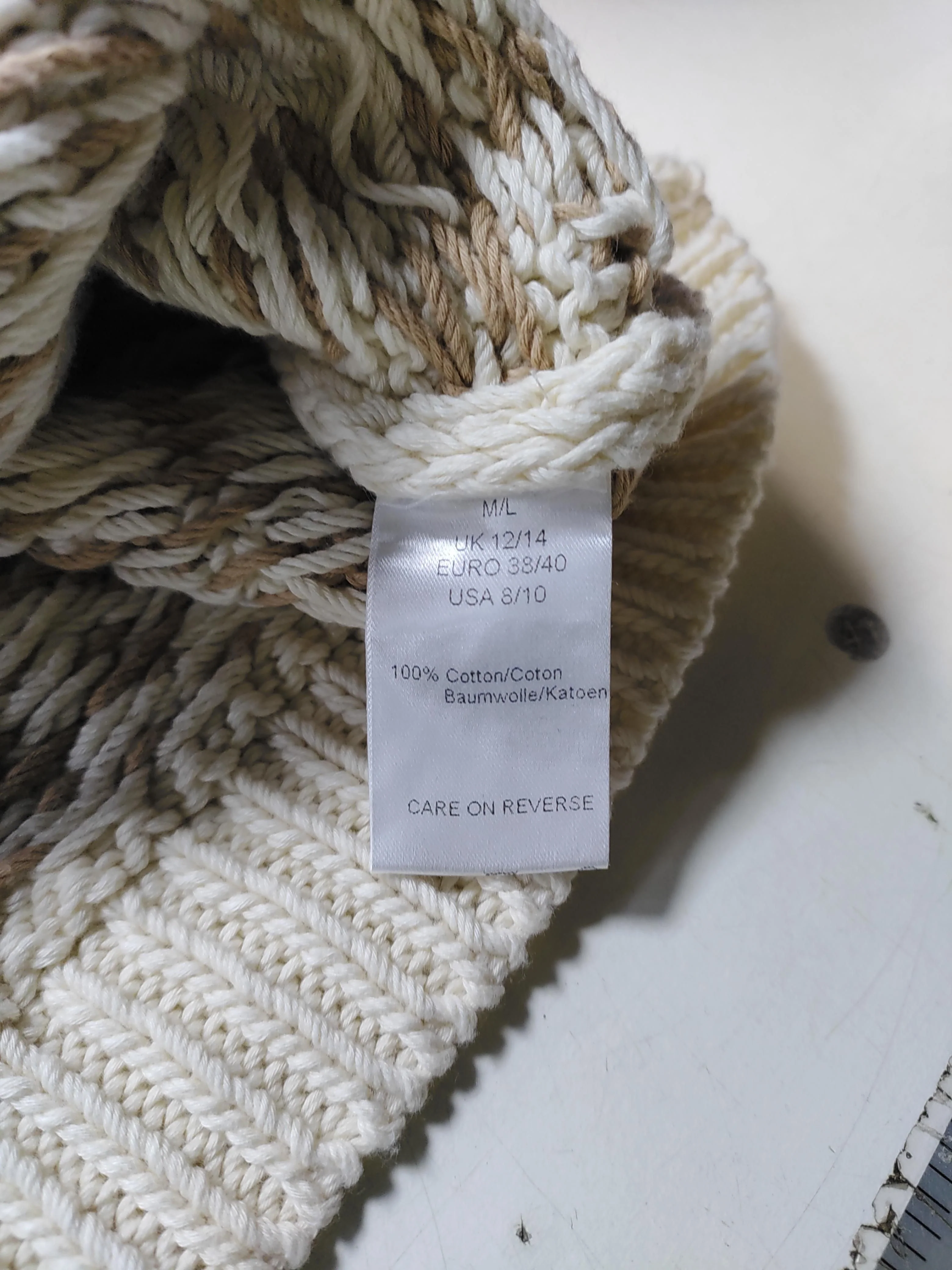 Cocogio Women's Jumper M Cream Geometric 100% Cotton V-Neck Vest - Image 6