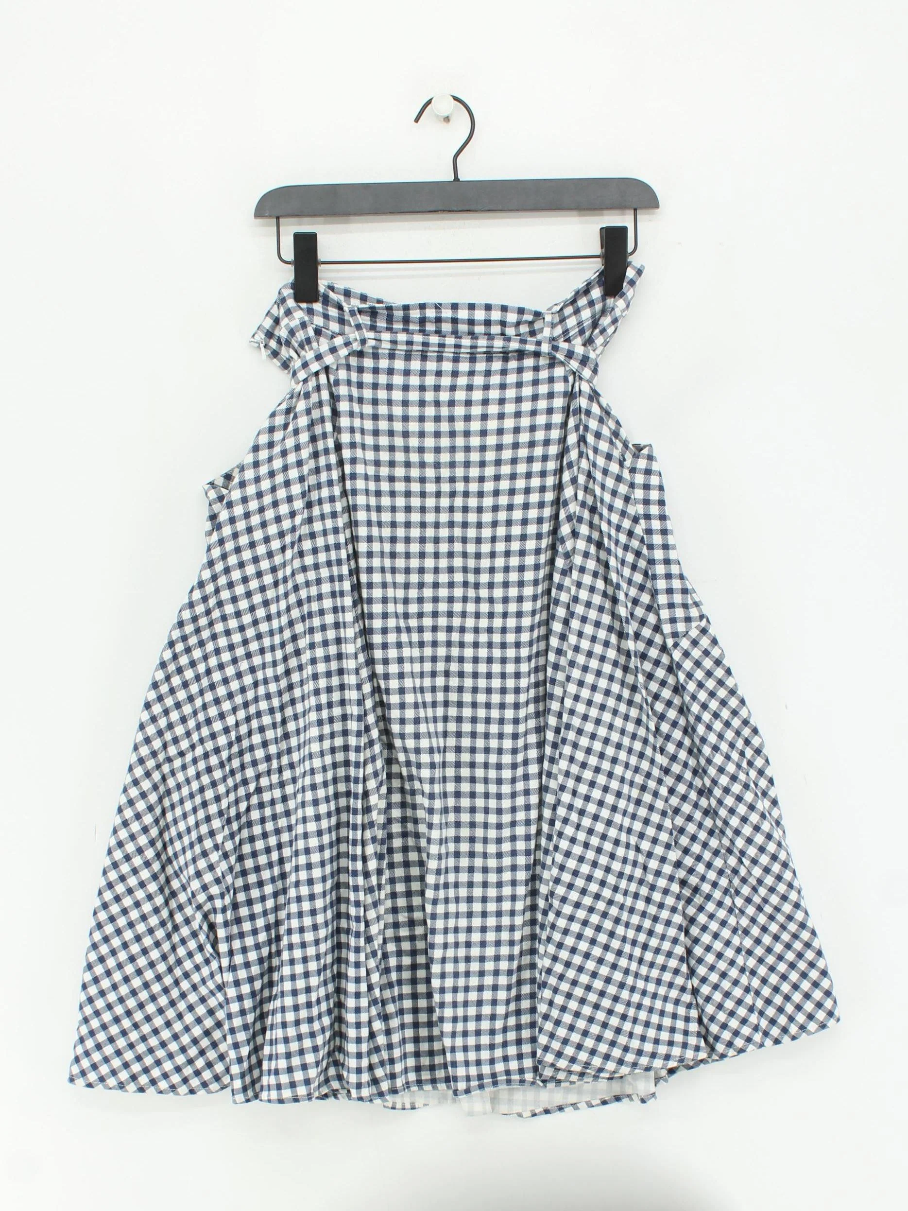 Collectif Women's Midi Skirt L Blue Checkered Cotton with Other Midi A-Line - Image 2