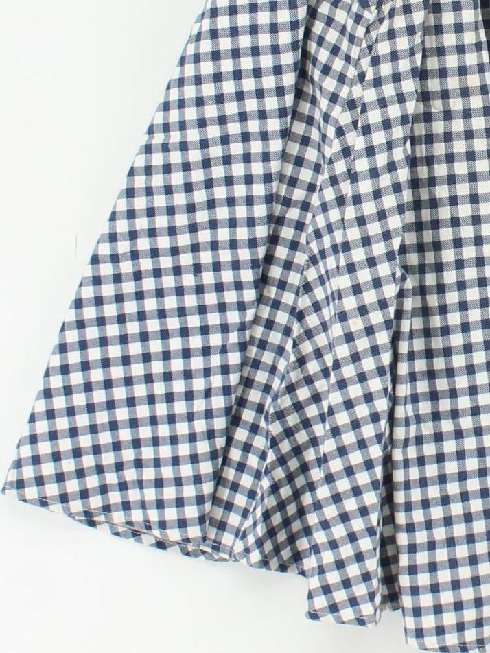 Collectif Women's Midi Skirt L Blue Checkered Cotton with Other Midi A-Line - Image 4