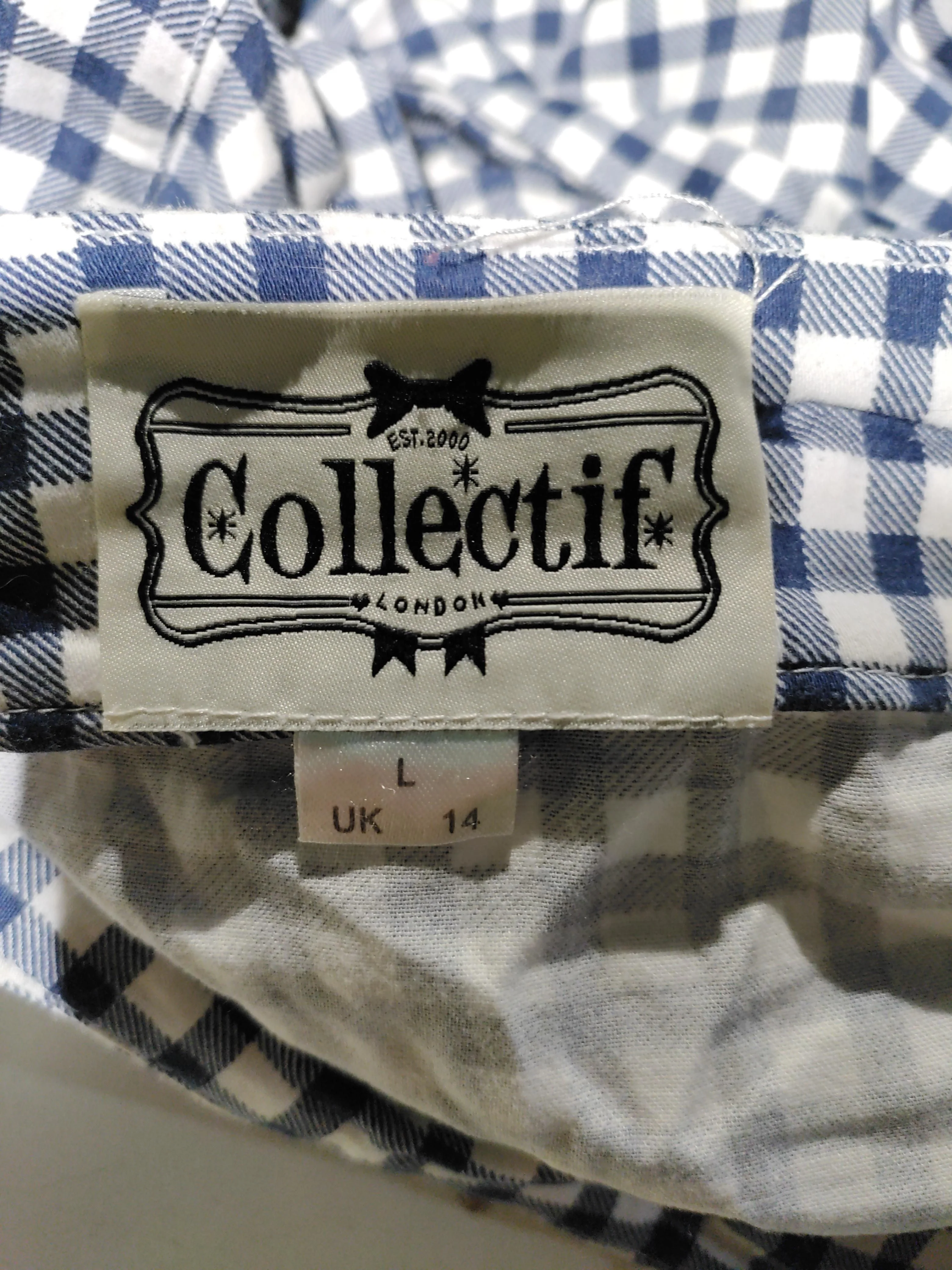 Collectif Women's Midi Skirt L Blue Checkered Cotton with Other Midi A-Line - Image 6