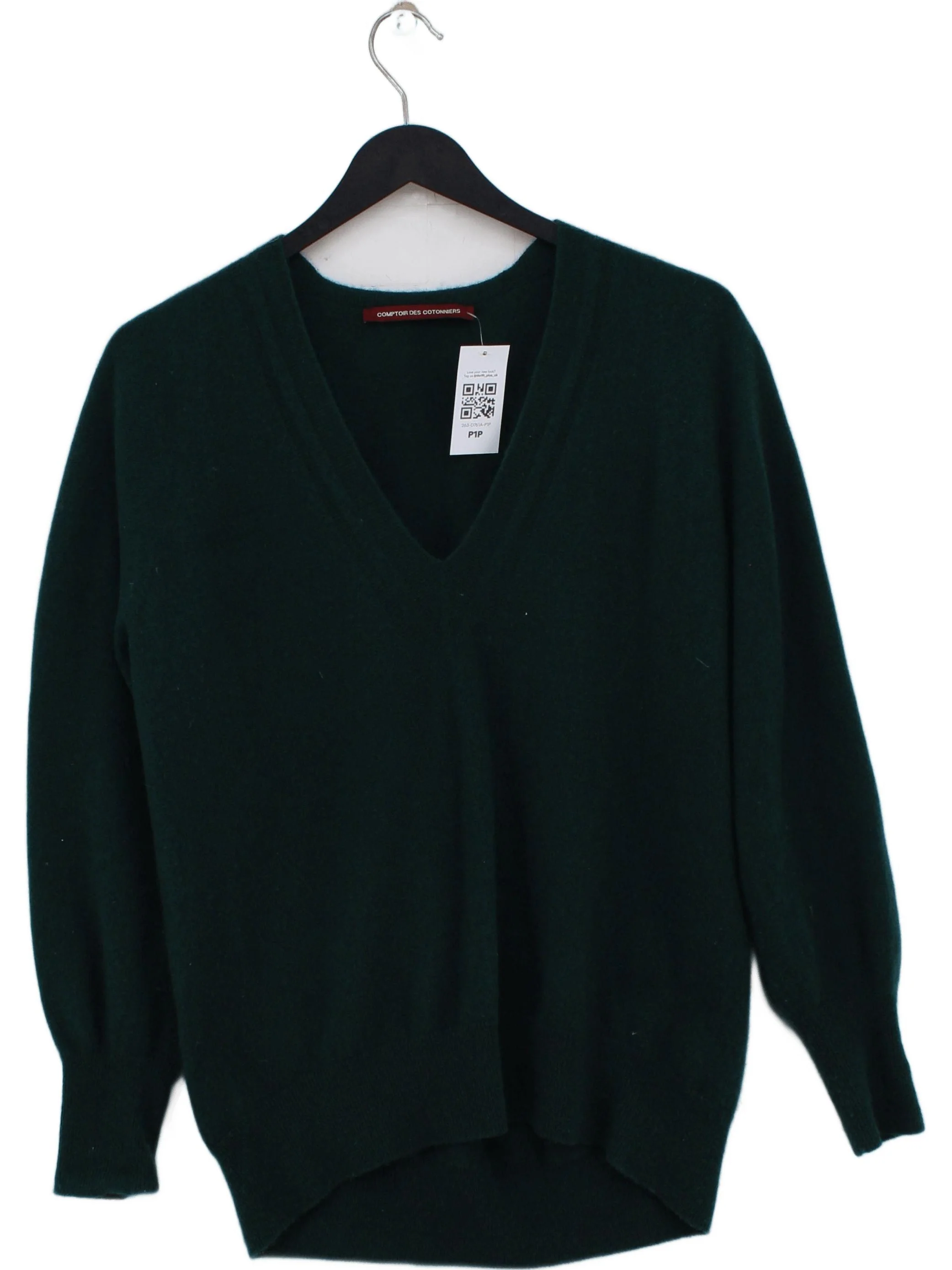 Comptoir Des Cotonniers Women's Jumper L Green 100% Cashmere V-Neck Pullover