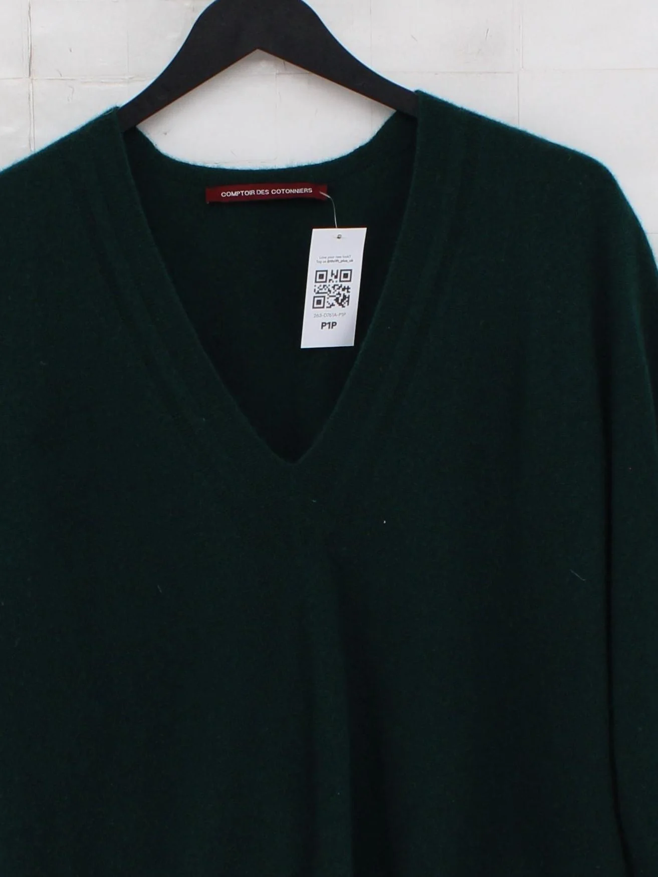 Comptoir Des Cotonniers Women's Jumper L Green 100% Cashmere V-Neck Pullover - Image 3