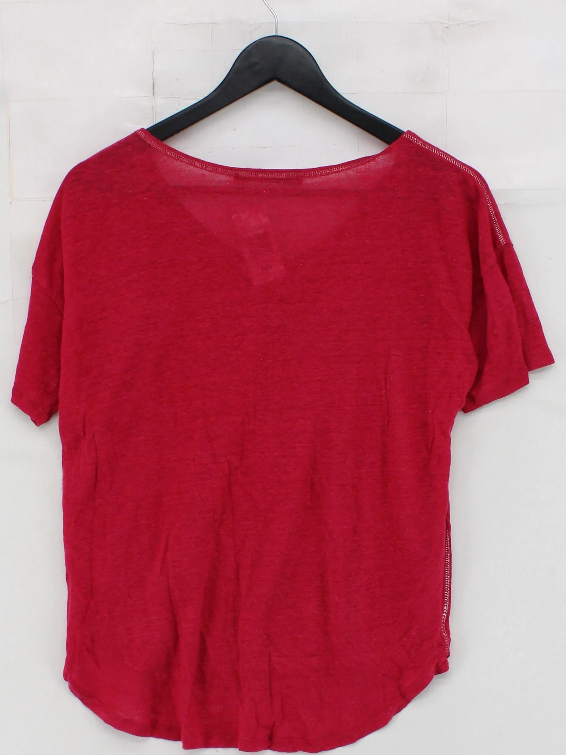 Comptoir Des Cotonniers Women's Top S Red 100% Linen Short Sleeve V-Neck Basic - Image 2