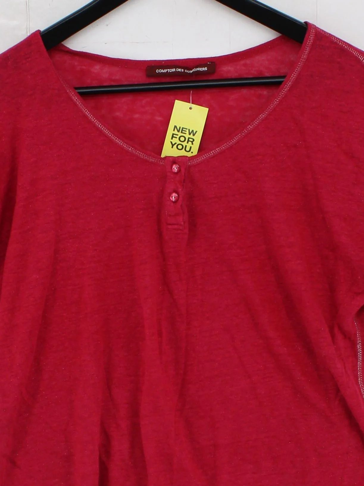 Comptoir Des Cotonniers Women's Top S Red 100% Linen Short Sleeve V-Neck Basic - Image 3