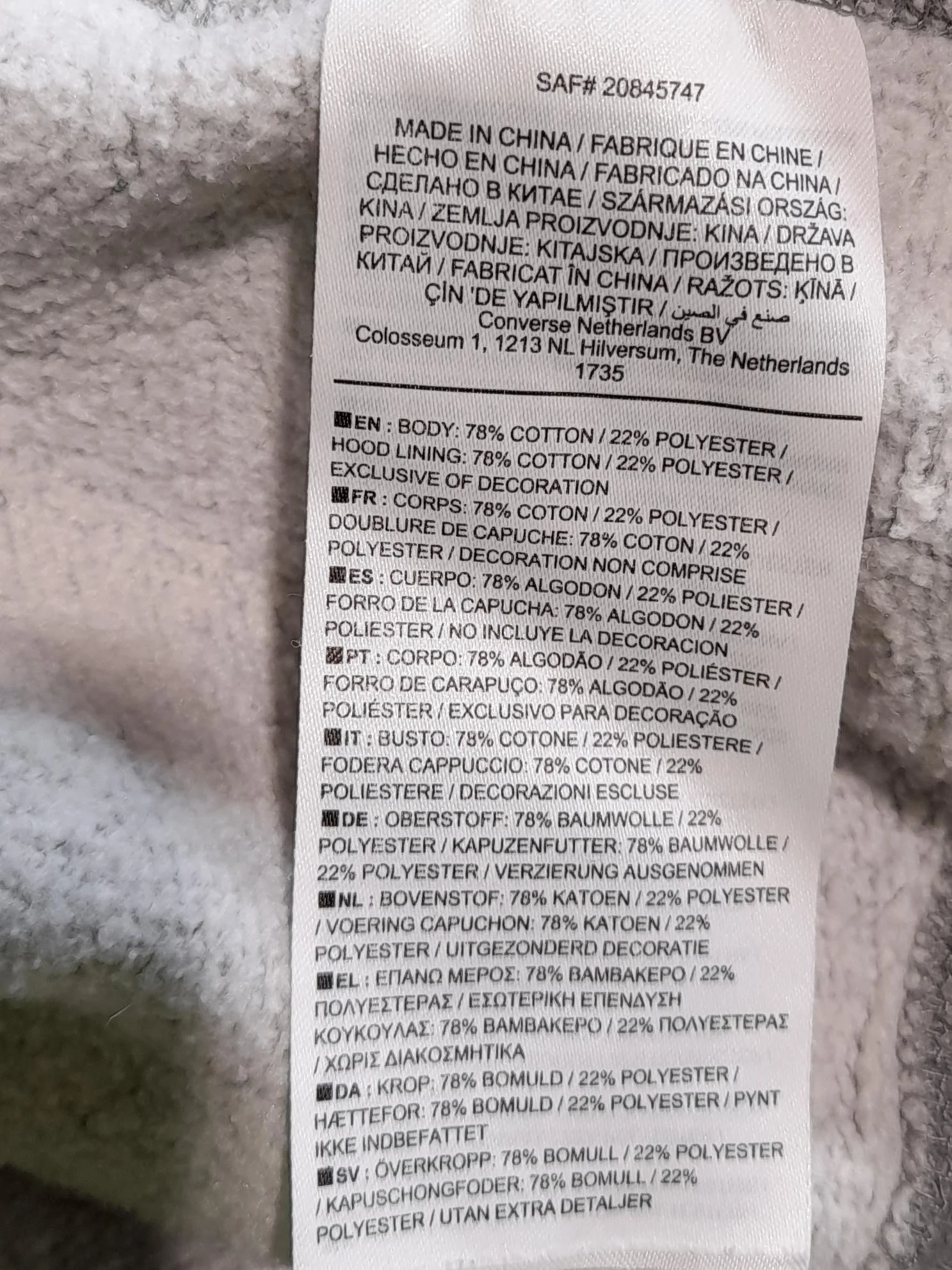 Converse Men's Hoodie M Grey Graphic Cotton with Polyester Pullover - Image 6