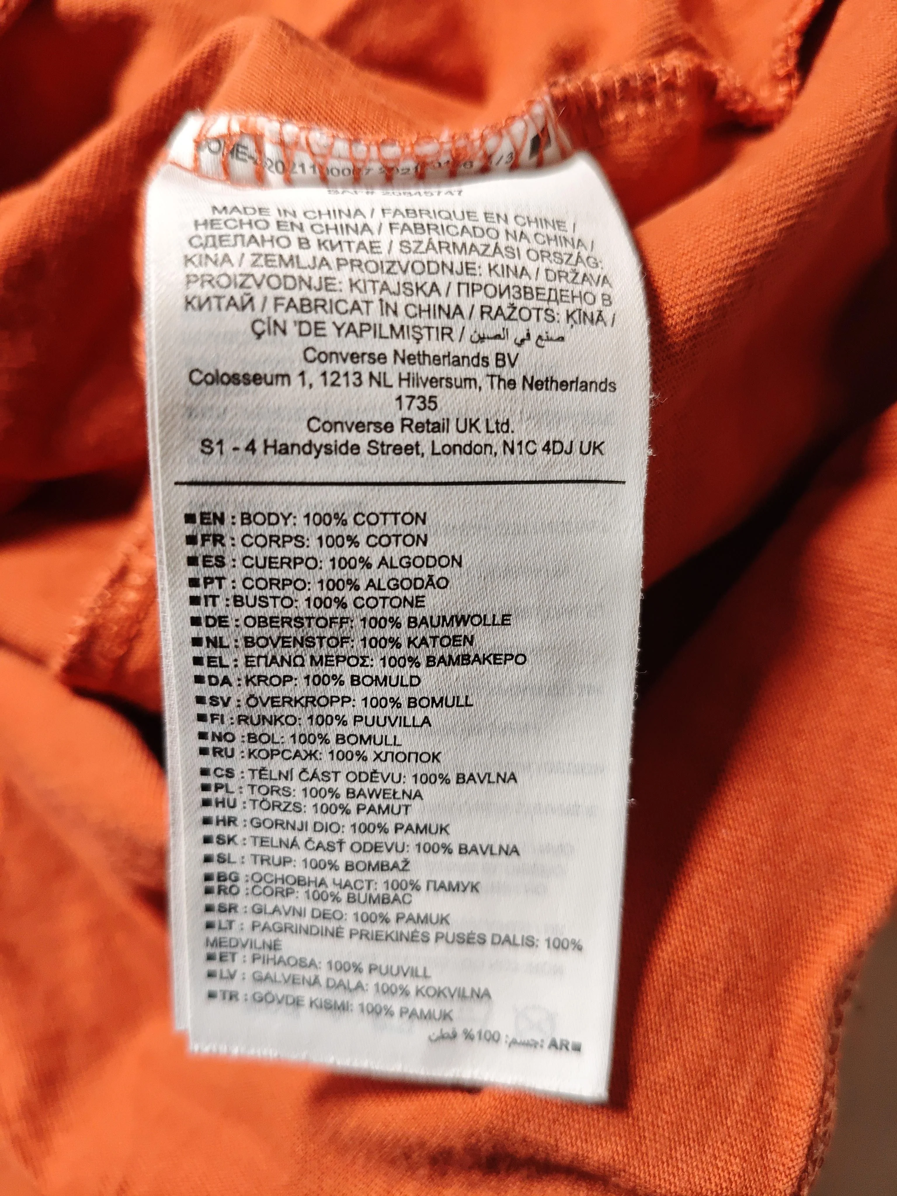 Converse Men's T-Shirt M Orange 100% Cotton Basic - Image 8