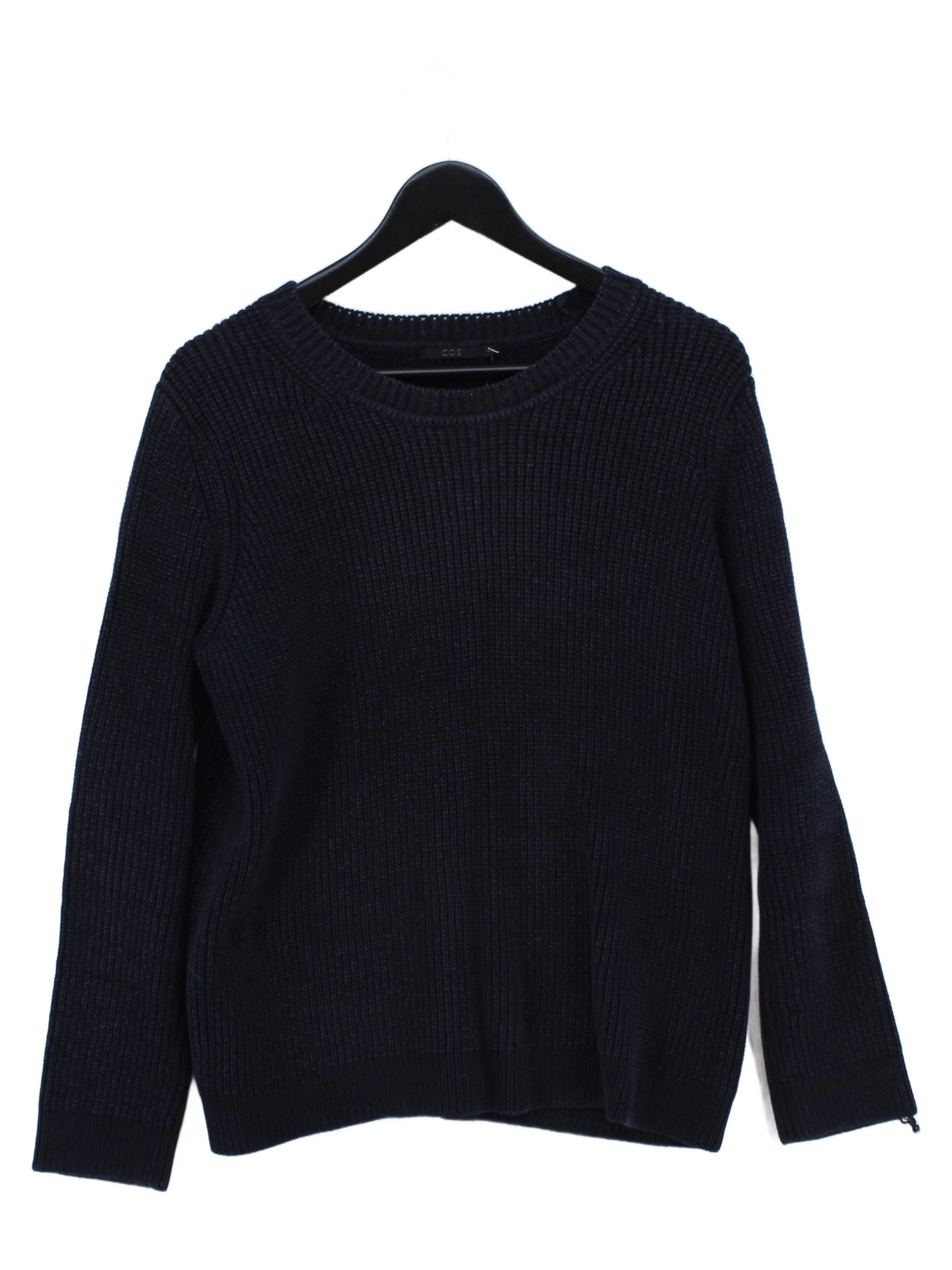 COS Men's Jumper L Blue 100% Cotton Crew Neck Pullover