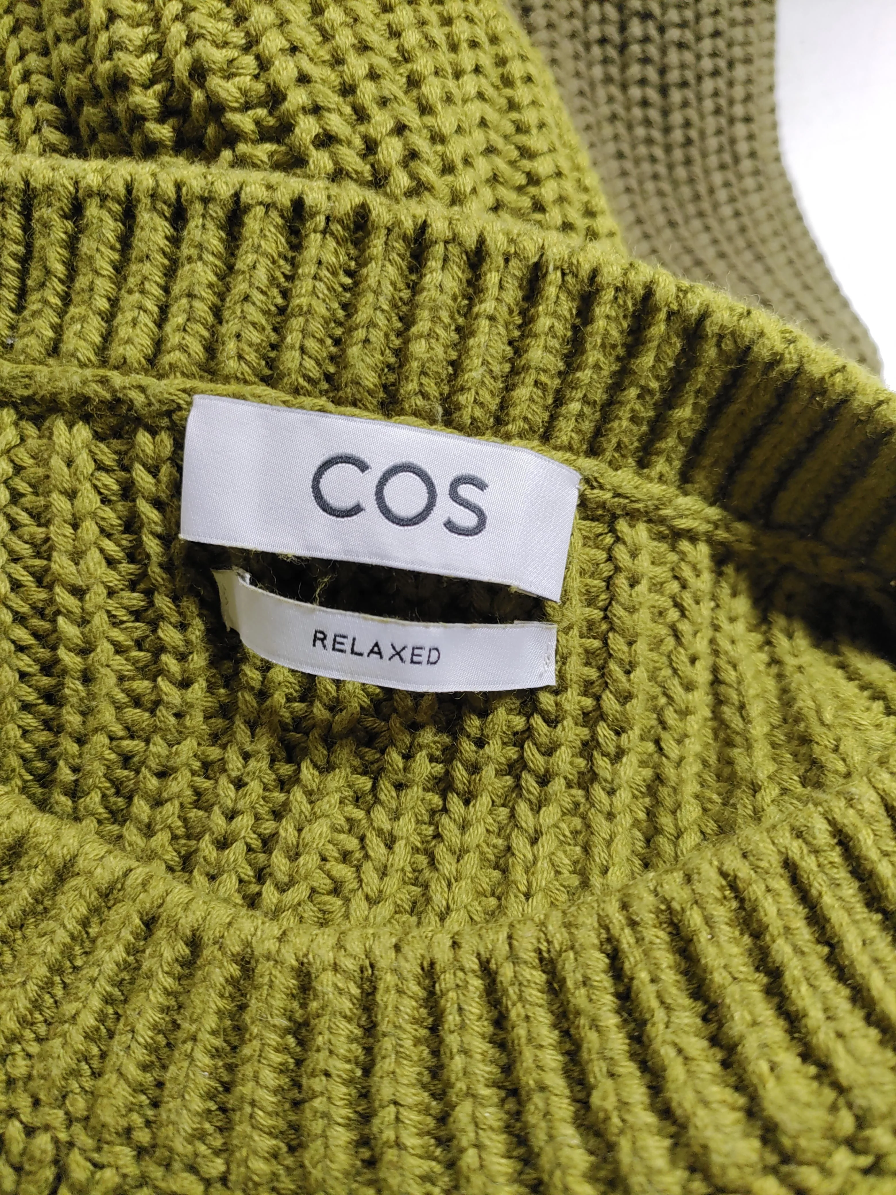 COS Men's Jumper M Green Geometric Cotton with Wool Round Neck Pullover - Image 5