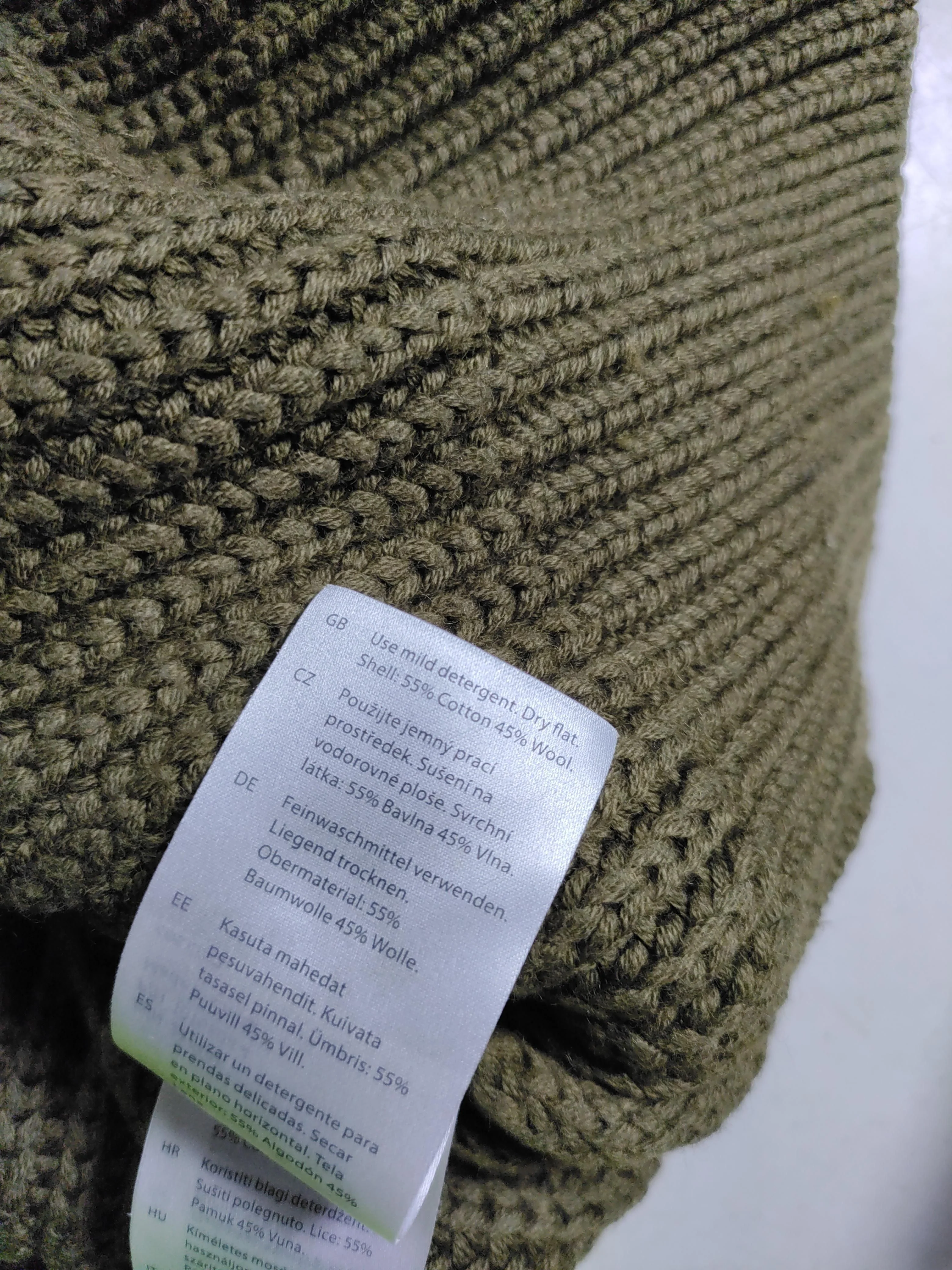 COS Men's Jumper M Green Geometric Cotton with Wool Round Neck Pullover - Image 6