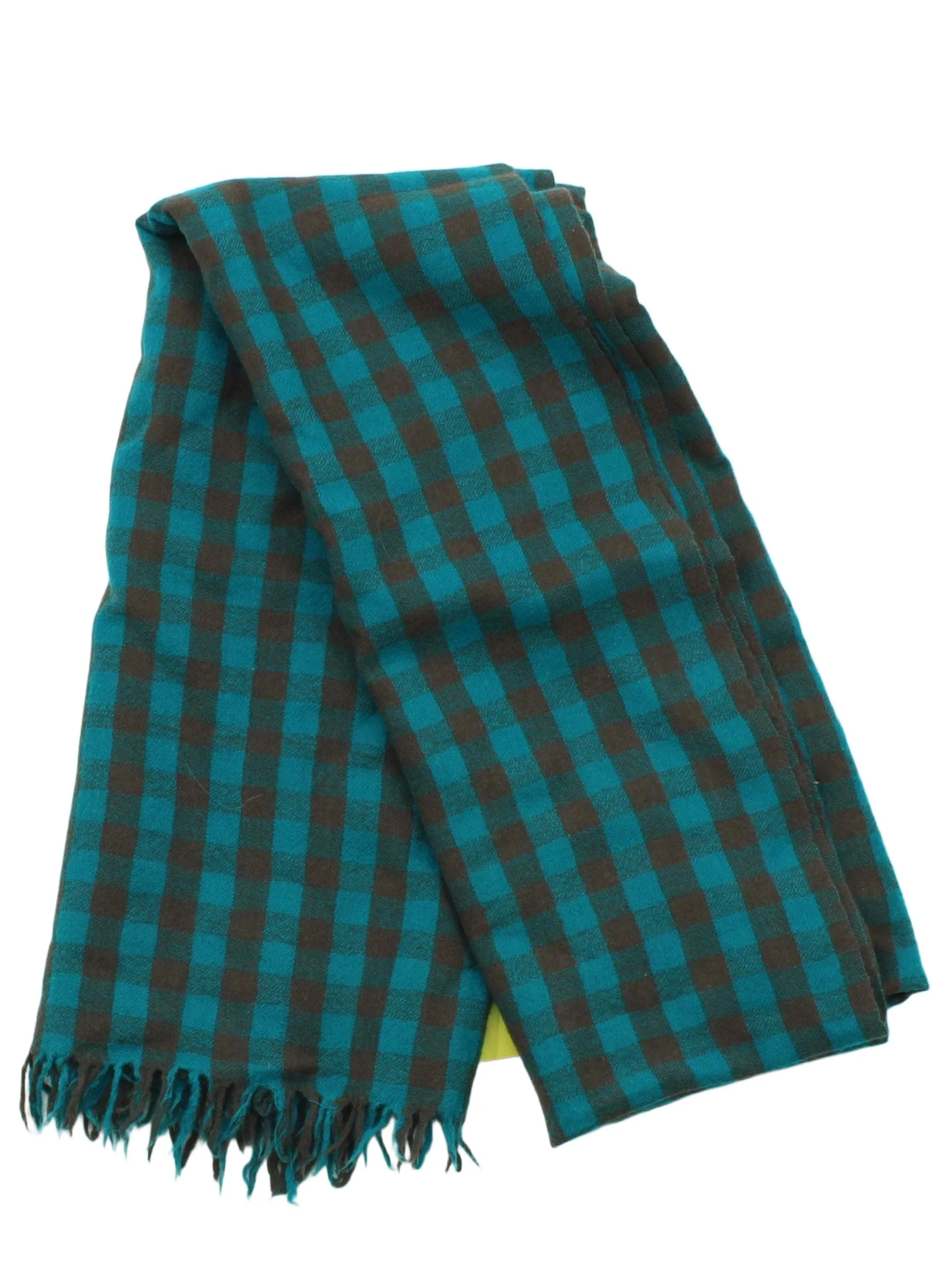 COS Men's Scarf Blue Checkered 100% Wool Scarf