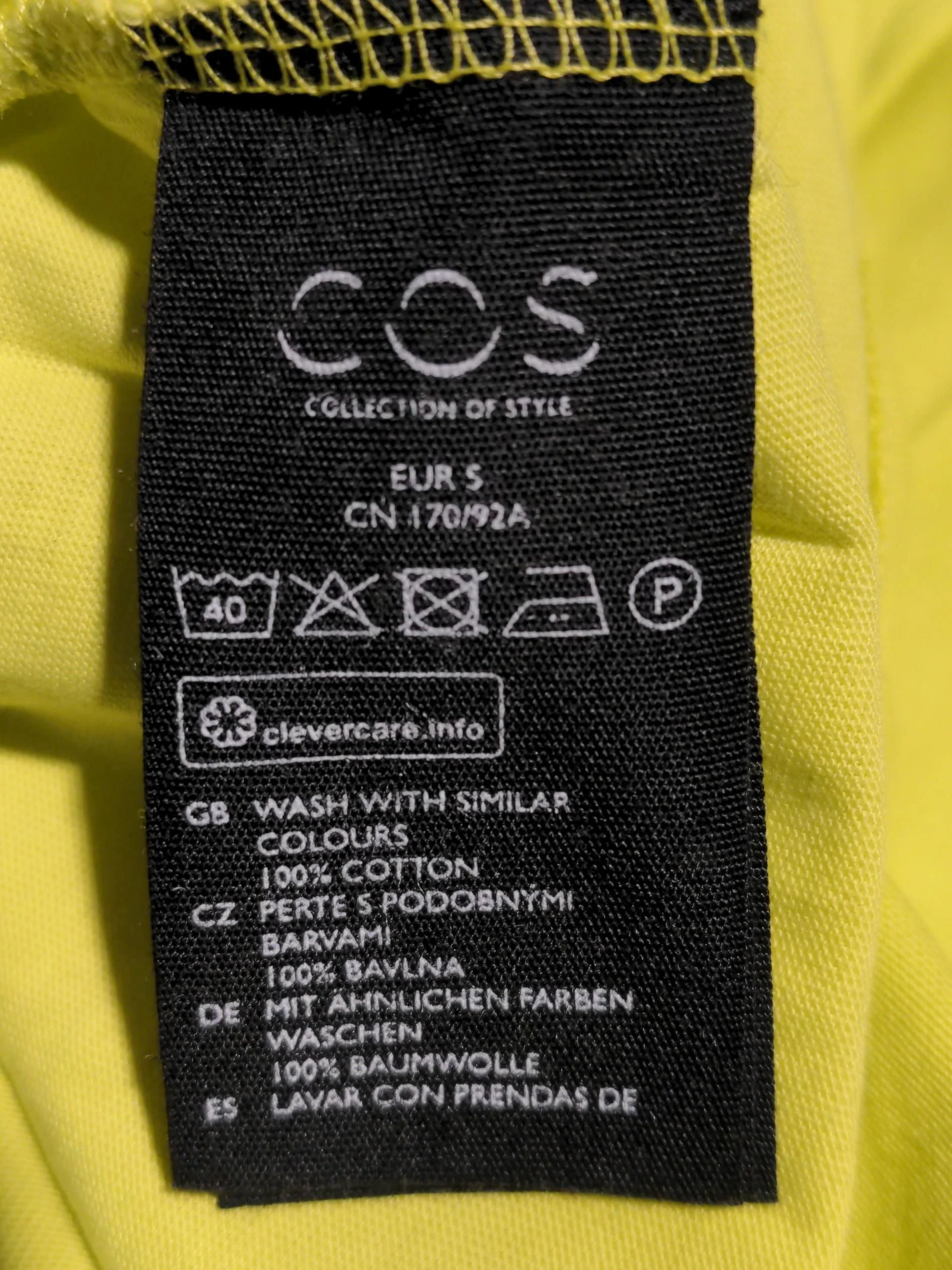 COS Men's T-Shirt S Yellow 100% Cotton Basic - Image 6
