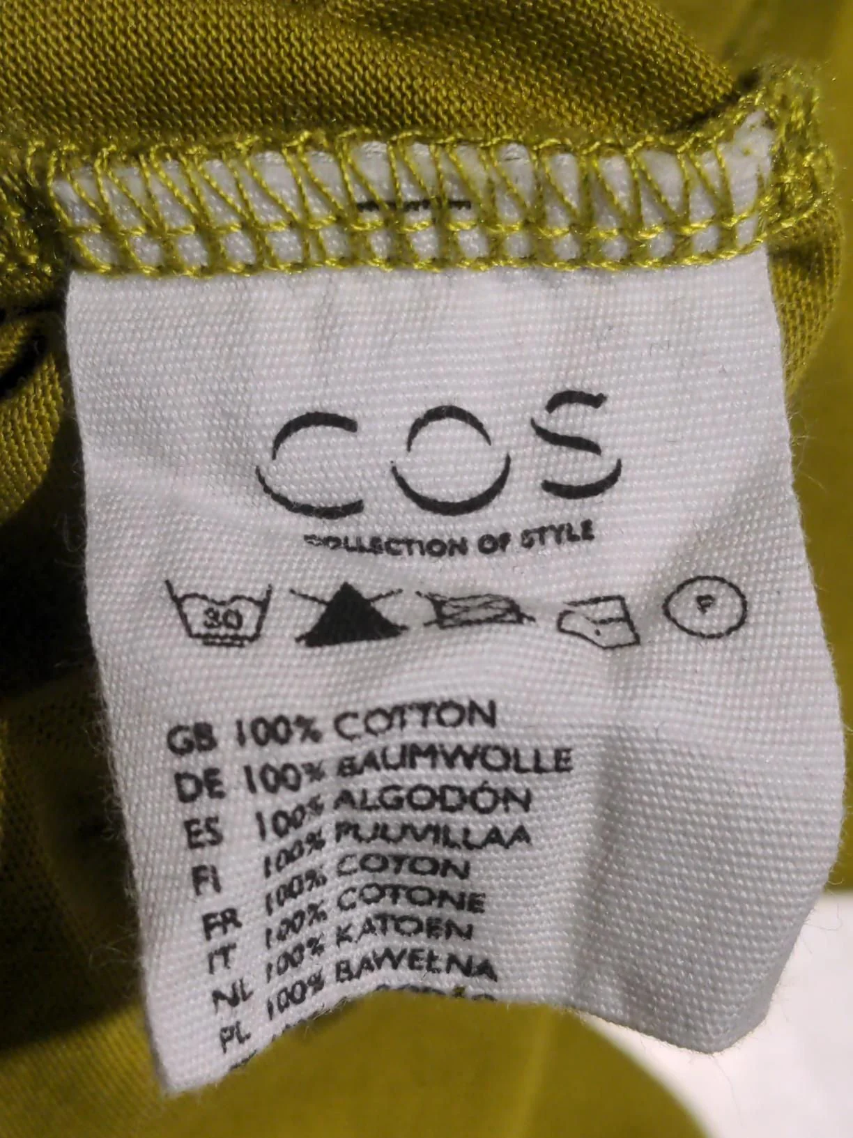 COS Men's T-Shirt S Yellow 100% Cotton Basic - Image 6