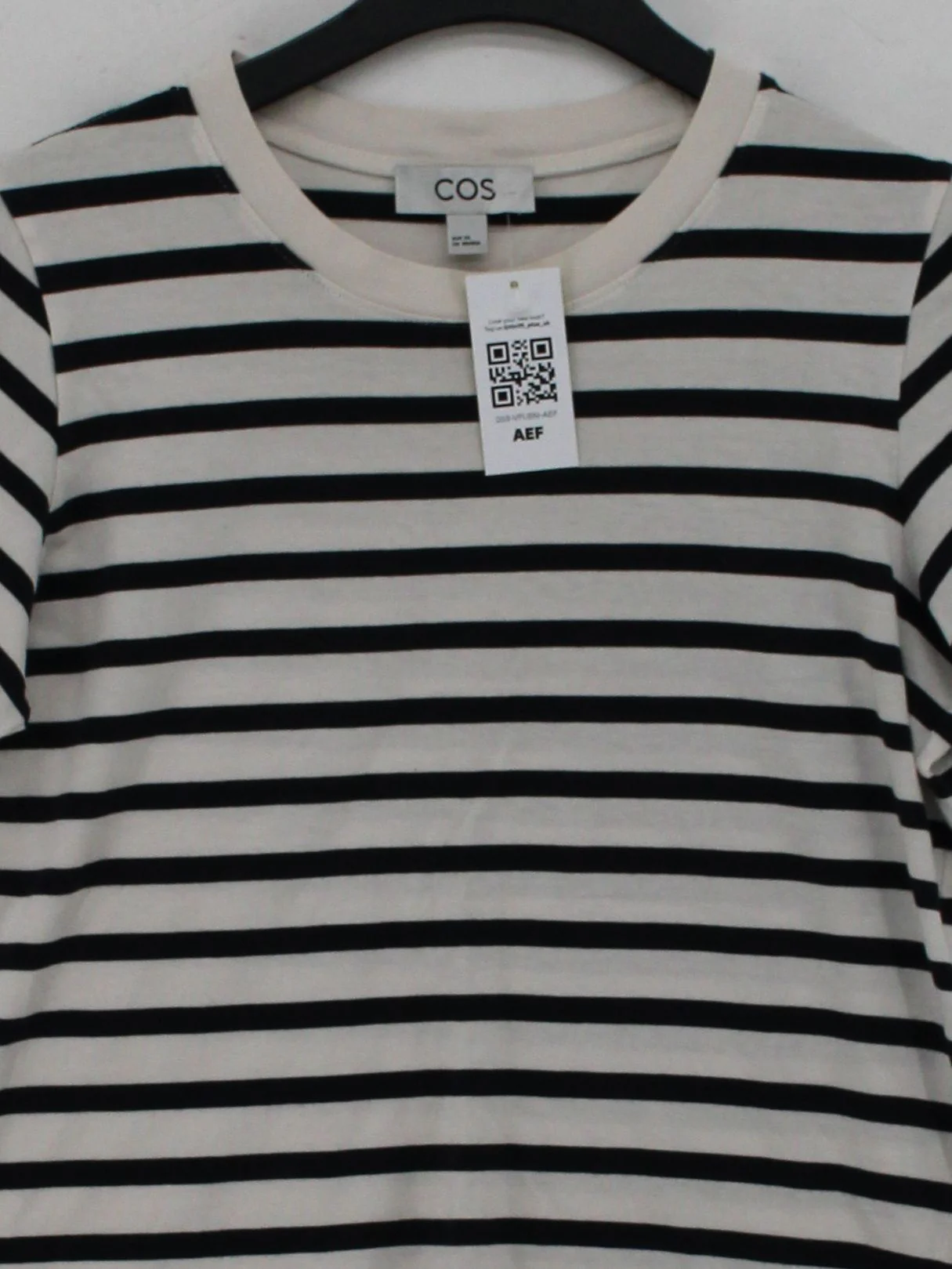 COS Men's T-Shirt XS White Striped 100% Cotton Basic - Image 3