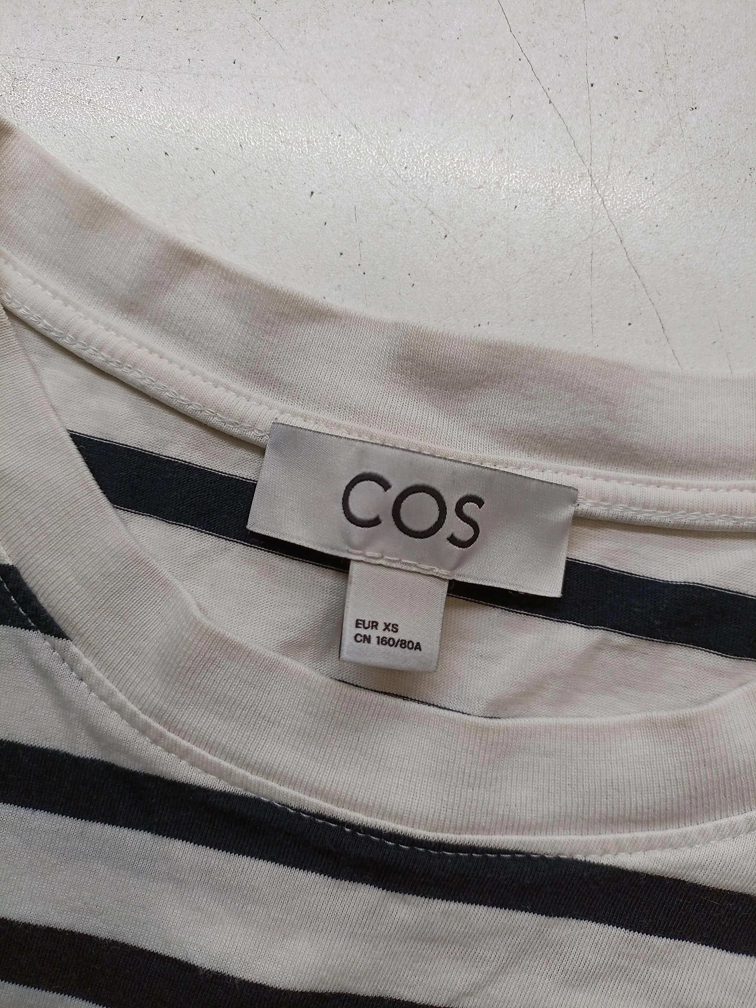 COS Men's T-Shirt XS White Striped 100% Cotton Basic - Image 5