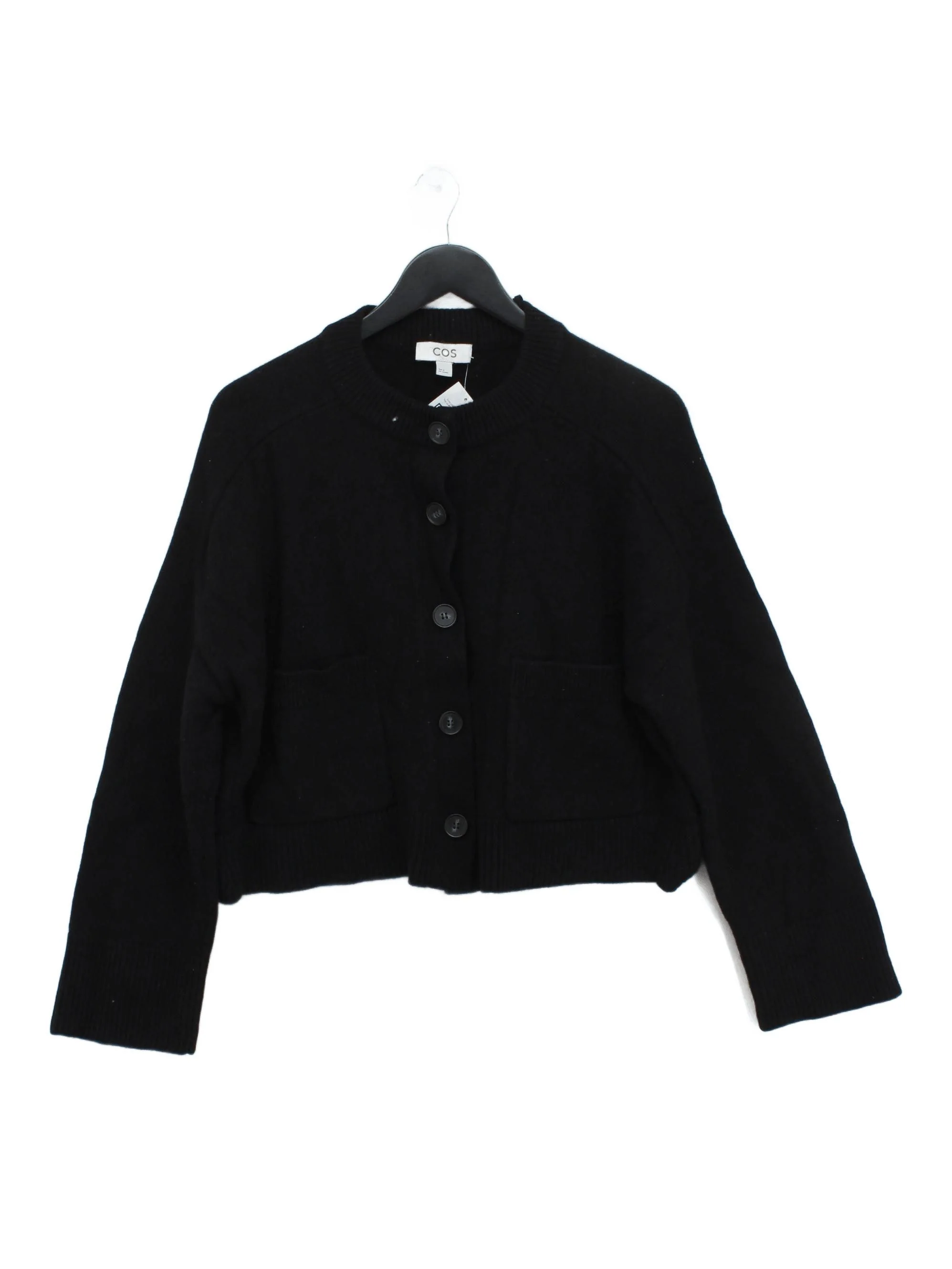 COS Women's Cardigan M Black 100% Wool Round Neck Cardigan