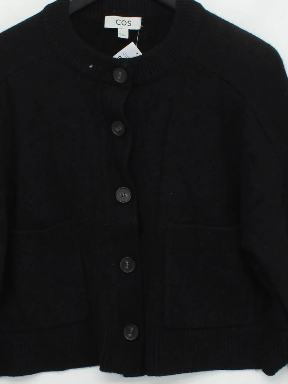 COS Women's Cardigan M Black 100% Wool Round Neck Cardigan - Image 3
