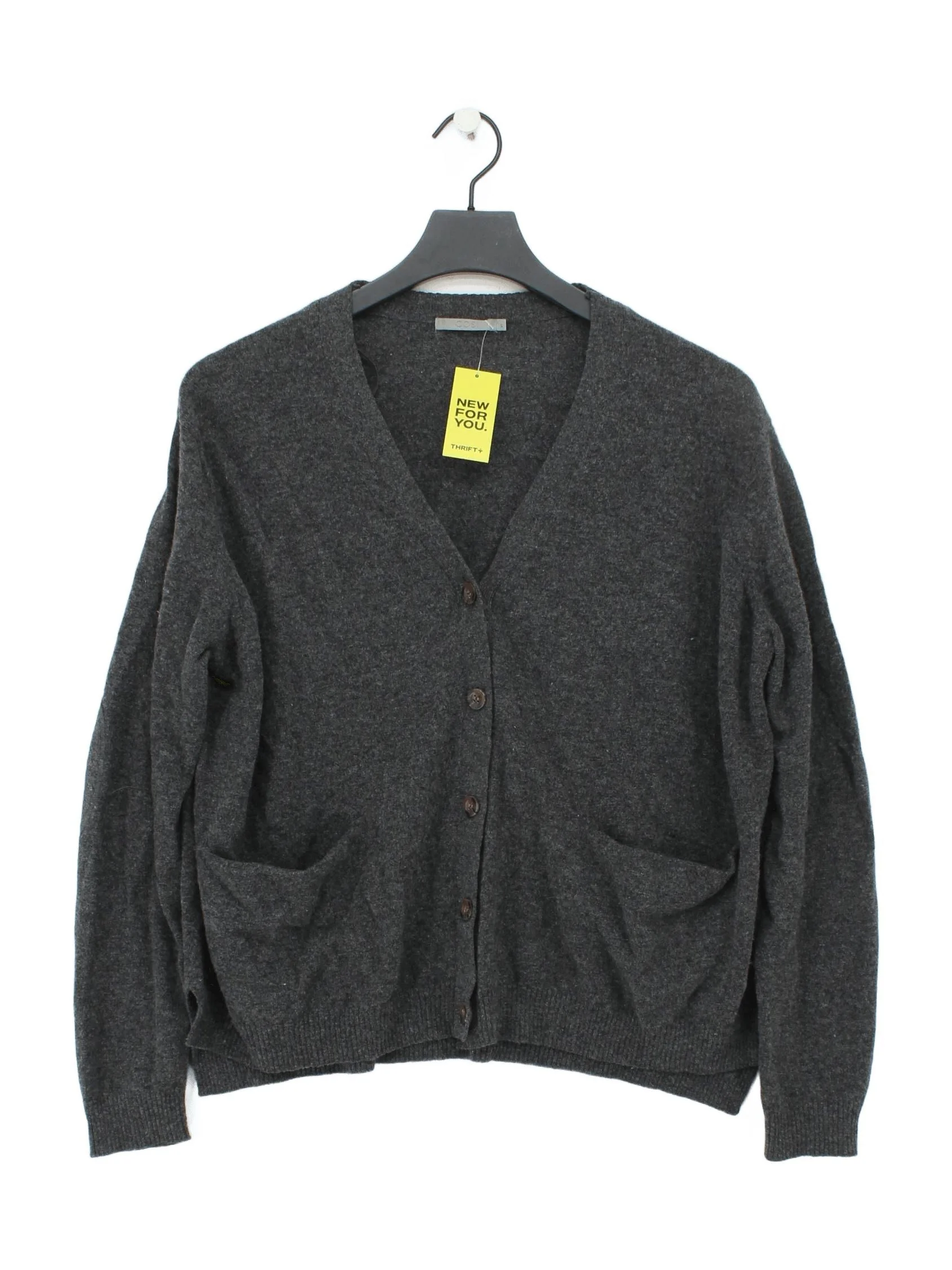 COS Women's Cardigan M Grey 100% Wool Round Neck Cardigan