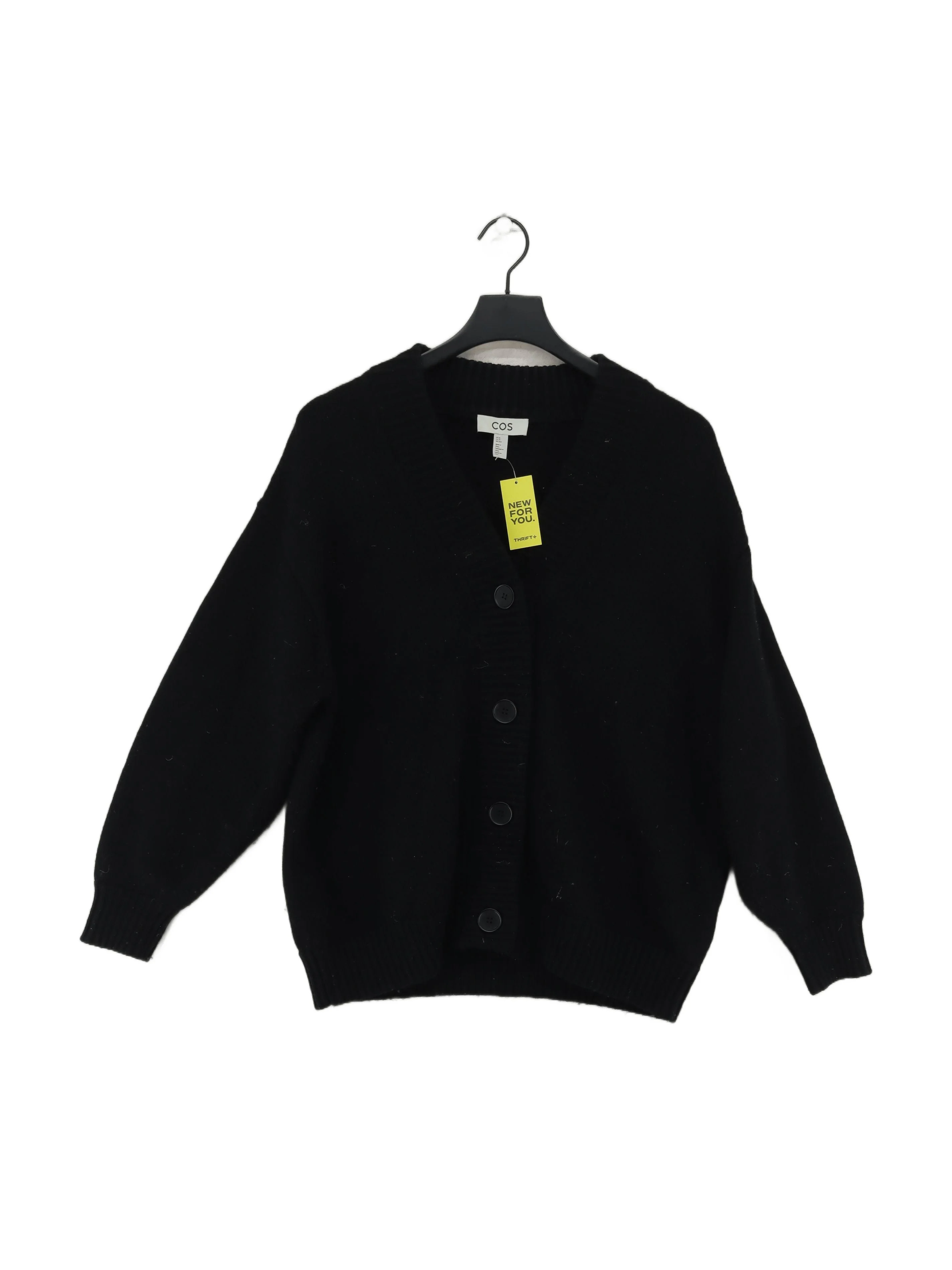 COS Women's Cardigan XS Black 100% Wool Round Neck Cardigan