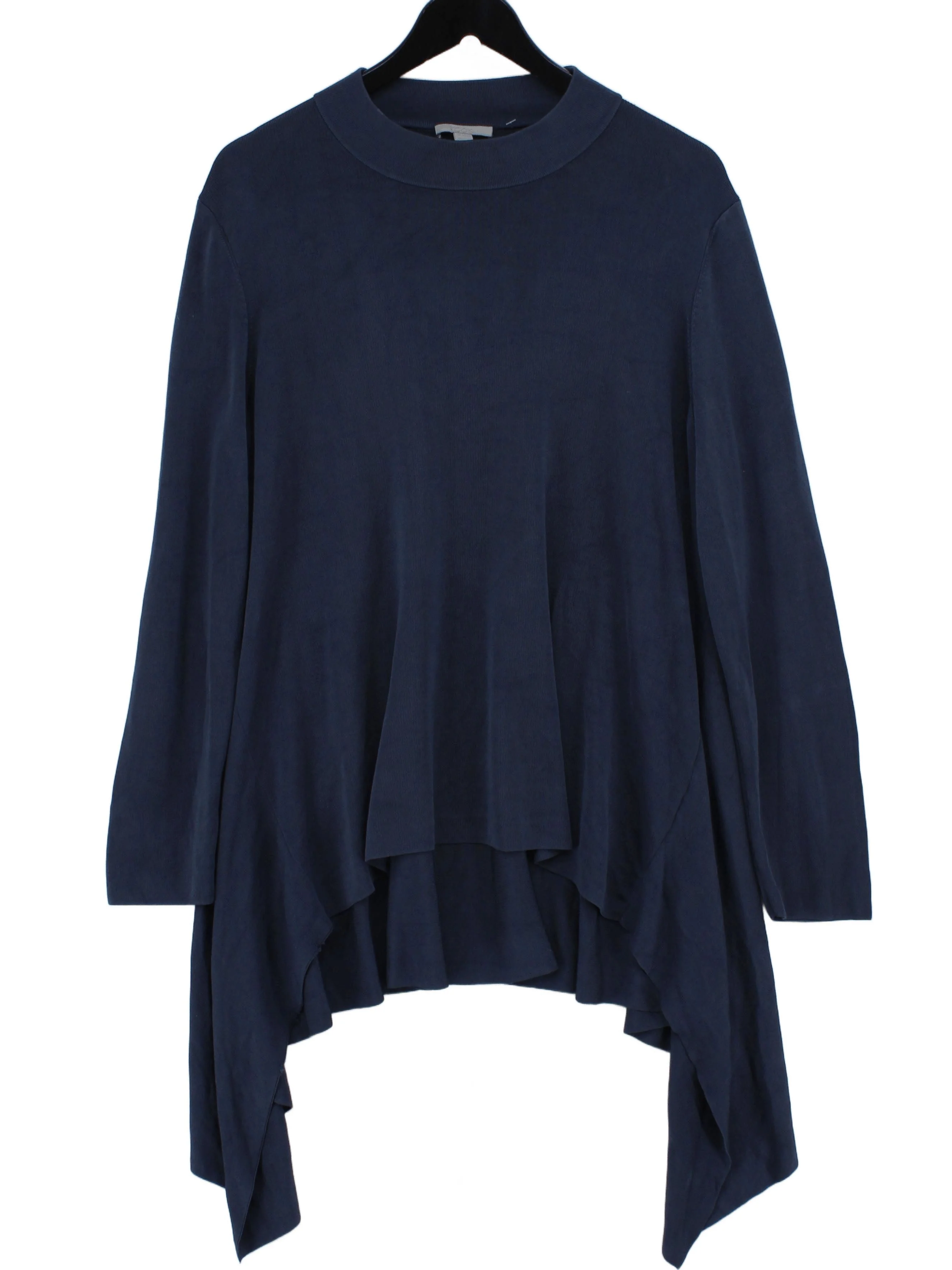 COS Women's Jumper L Blue Viscose with Cotton Mock Neck Pullover