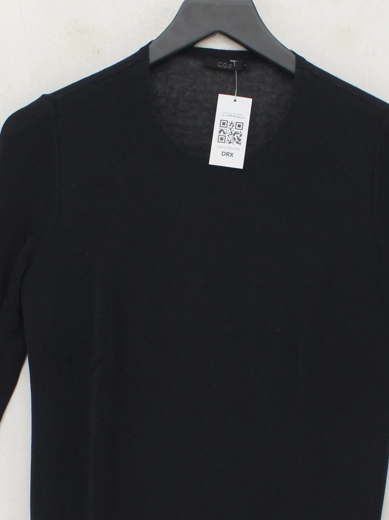COS Women's Jumper M Black Cotton with Elastane V-Neck Pullover - Image 3