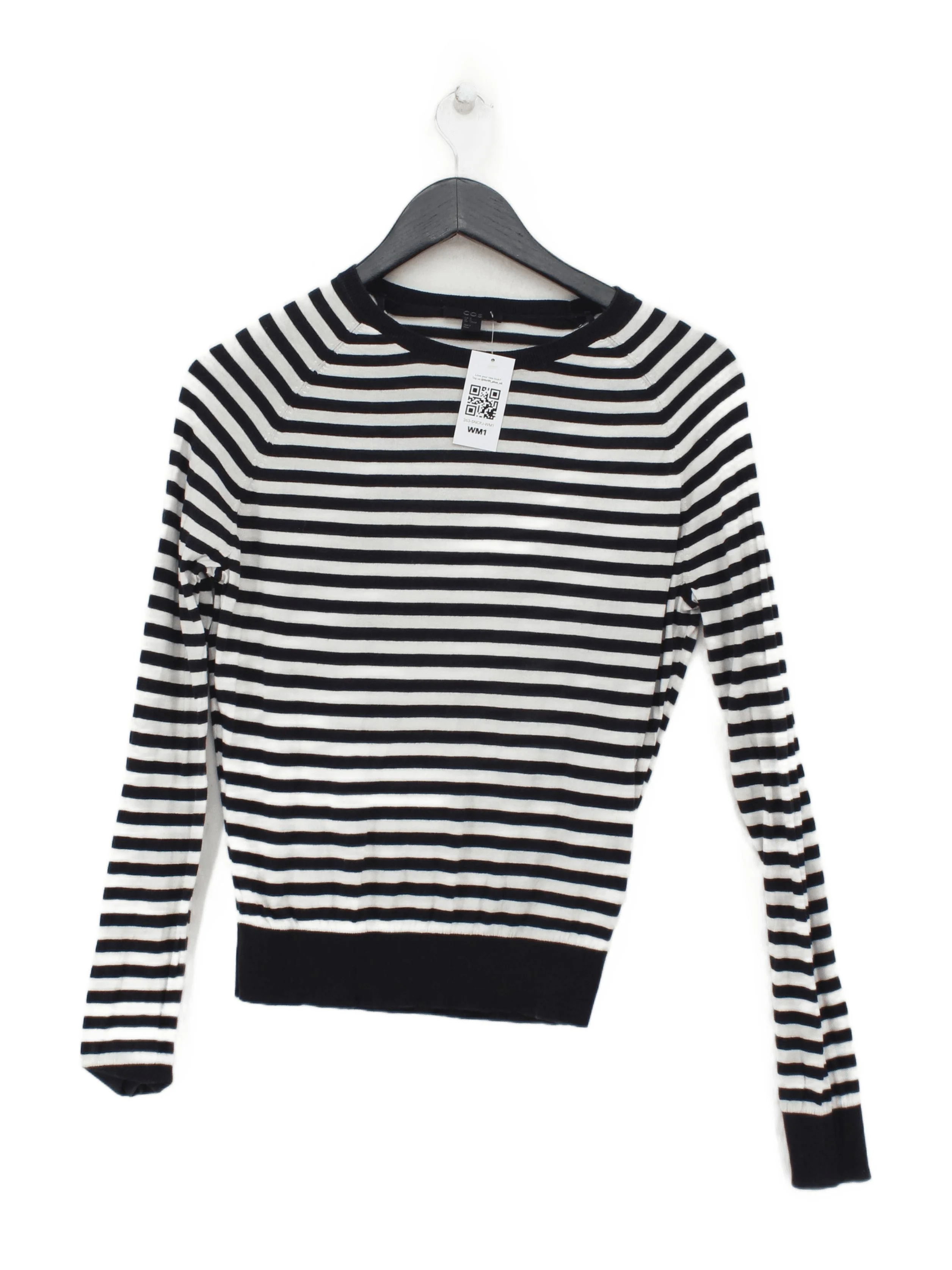 COS Women's Jumper M Black Striped 100% Cotton Round Neck Pullover