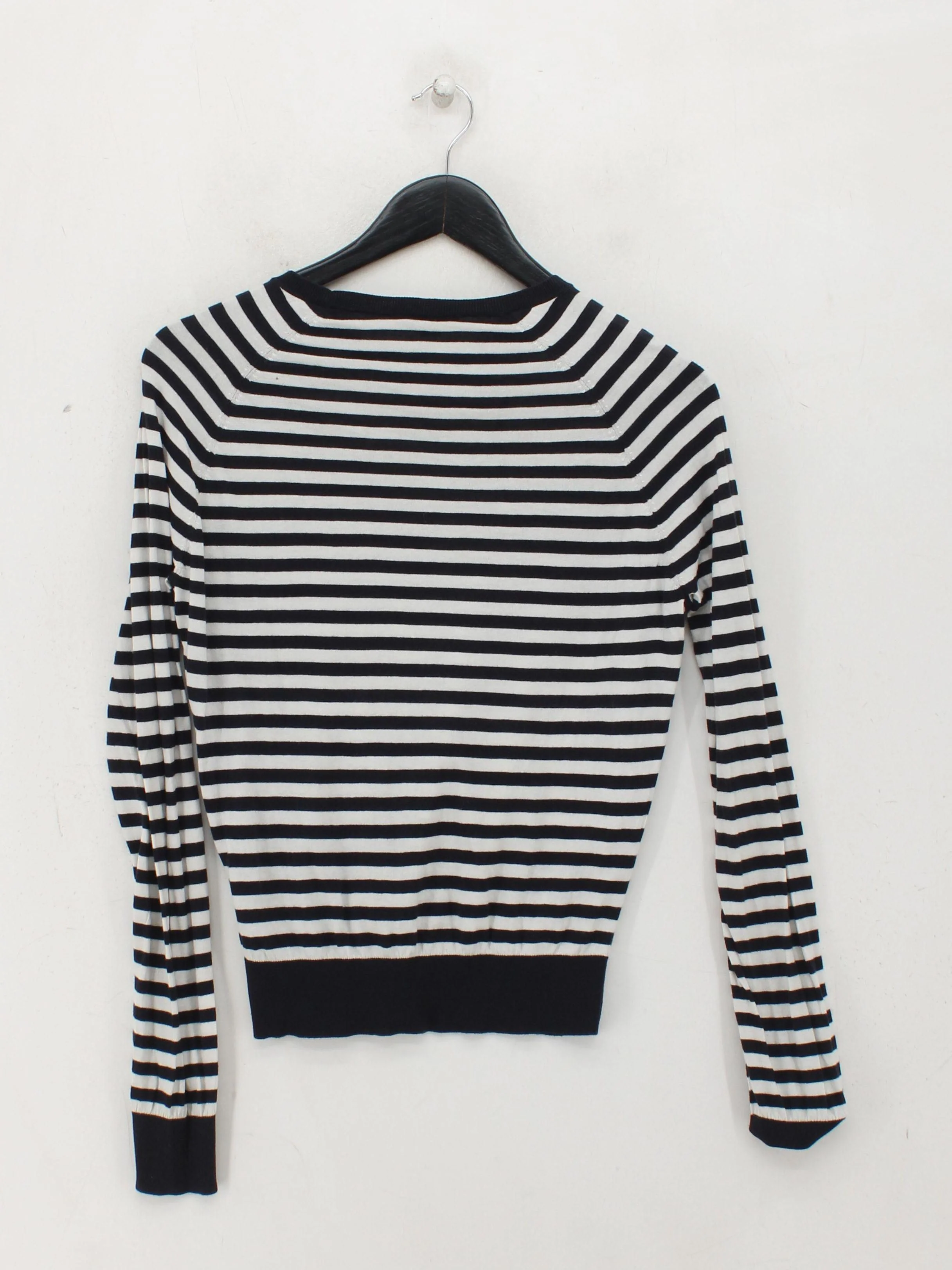 COS Women's Jumper M Black Striped 100% Cotton Round Neck Pullover - Image 2