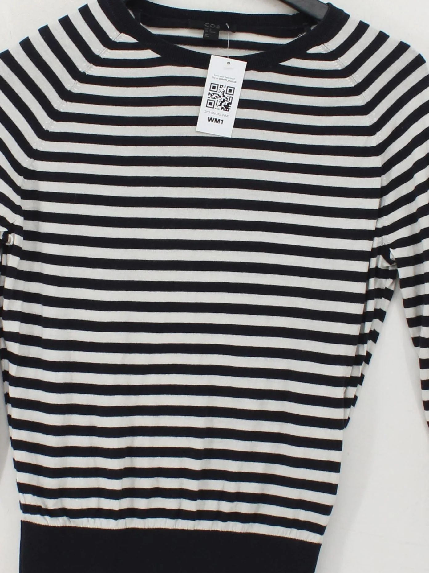 COS Women's Jumper M Black Striped 100% Cotton Round Neck Pullover - Image 3