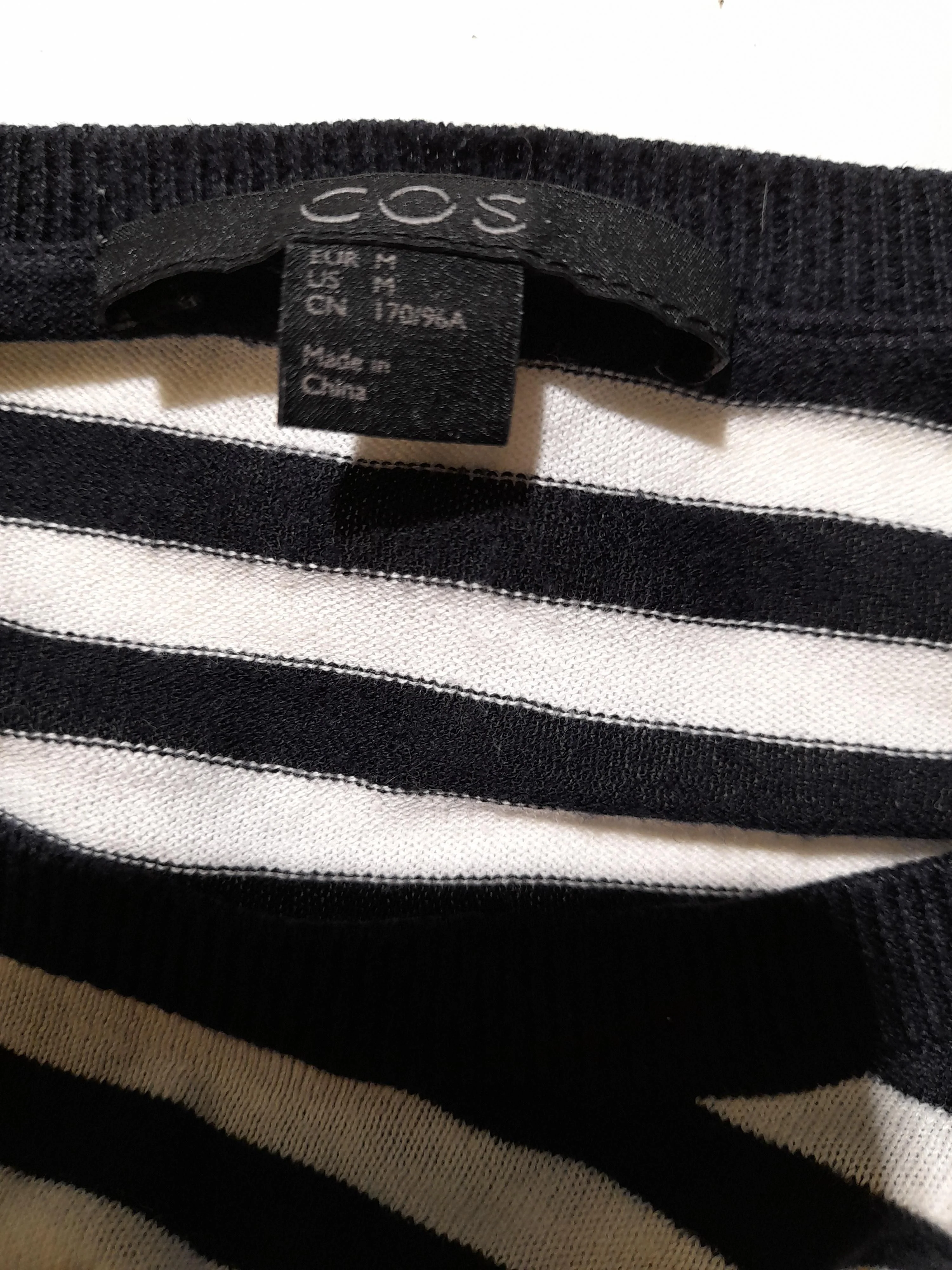 COS Women's Jumper M Black Striped 100% Cotton Round Neck Pullover - Image 5