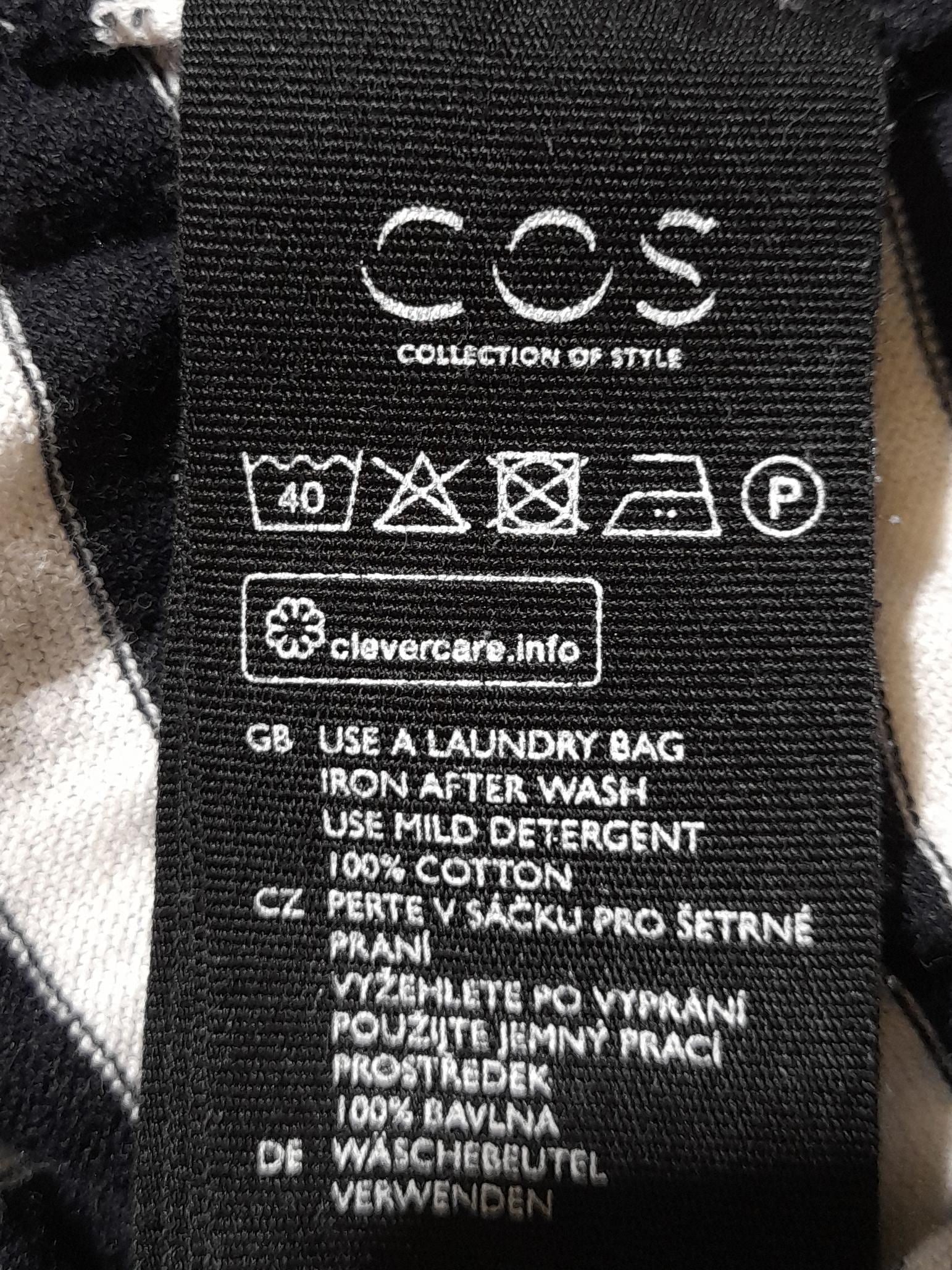 COS Women's Jumper M Black Striped 100% Cotton Round Neck Pullover - Image 6