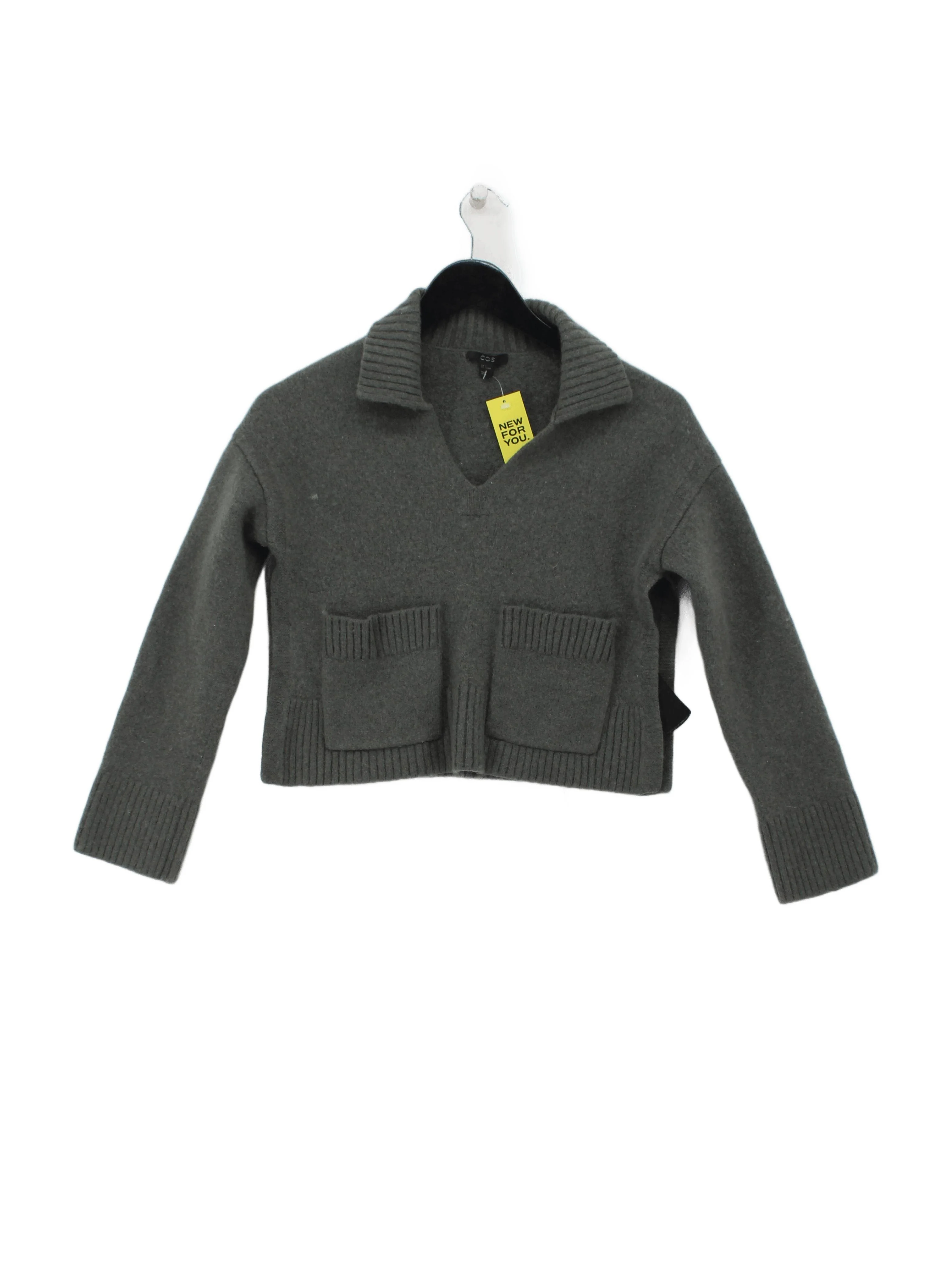 COS Women's Jumper S Green 100% Wool V-Neck Pullover